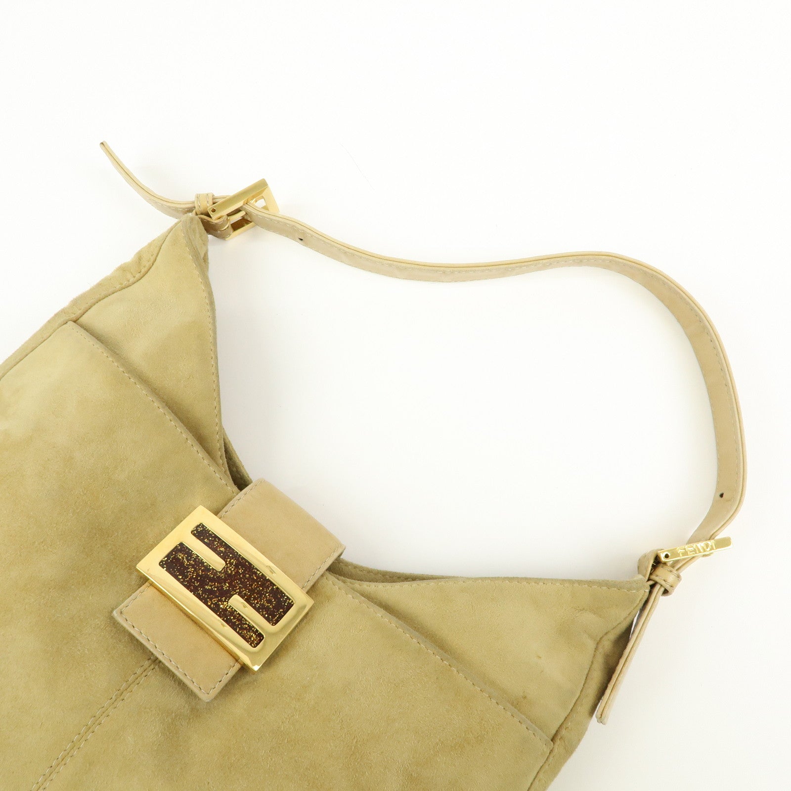 FENDI Suede Leather Shoulder Bag Hand Bag Yellow Beige 26569