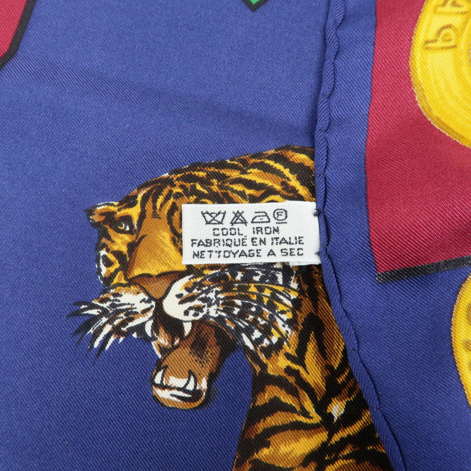 CELINE Silk 100% Scarf Le Cirque Lion Elephant Motif Navy Blue