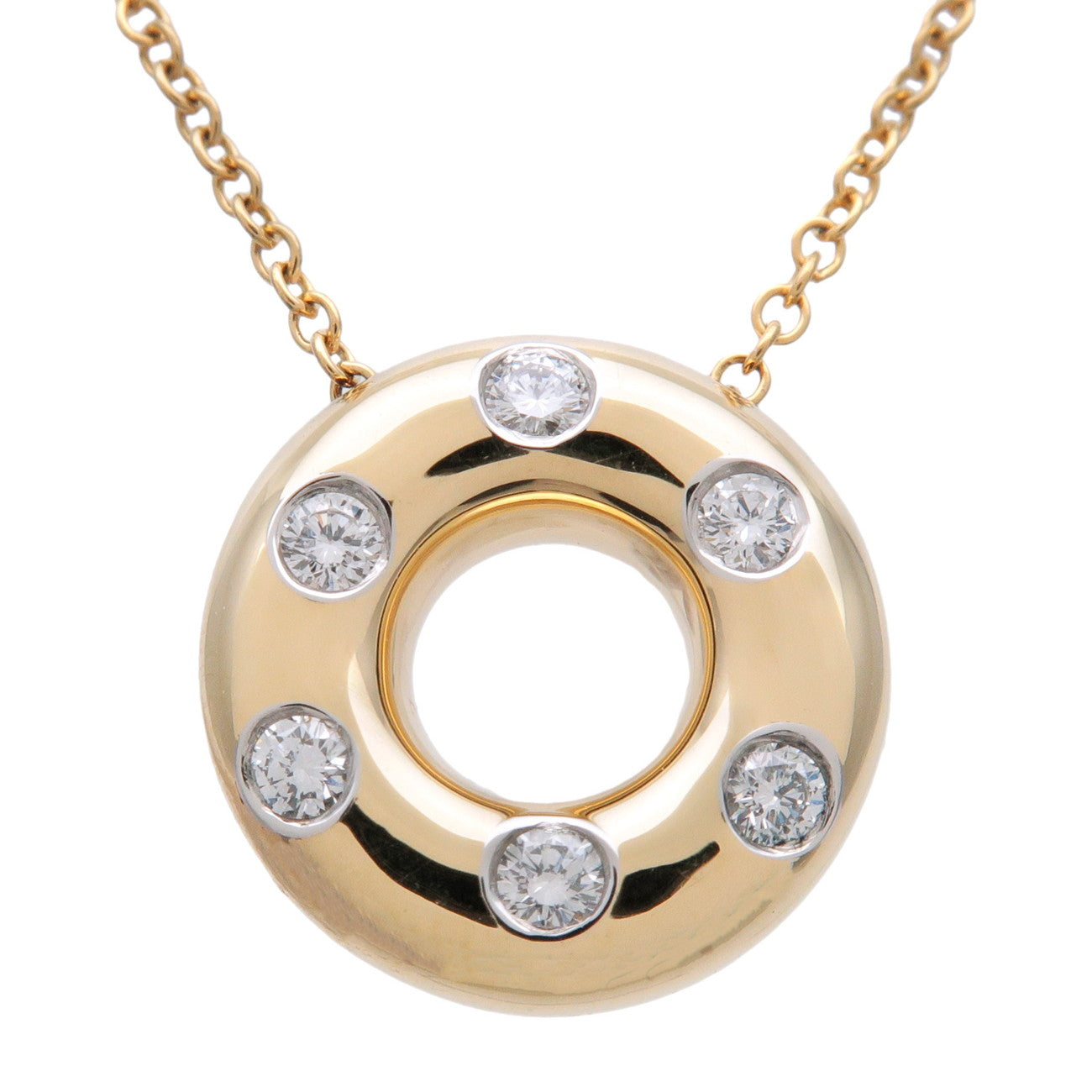 Tiffany & Co Dots Circle 6P Diamond Necklace K18 750YG Yellow Gold