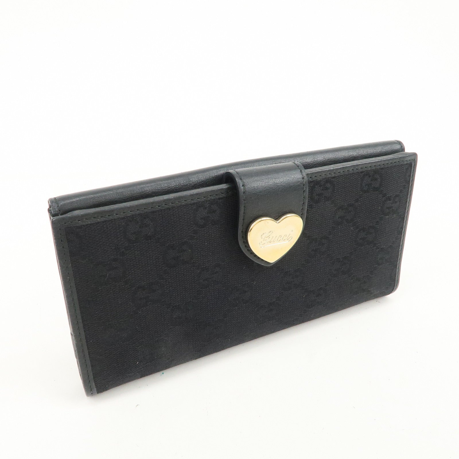 GUCCI Lovely Heart GG Monogram Canvas Leather Long Wallet 203550