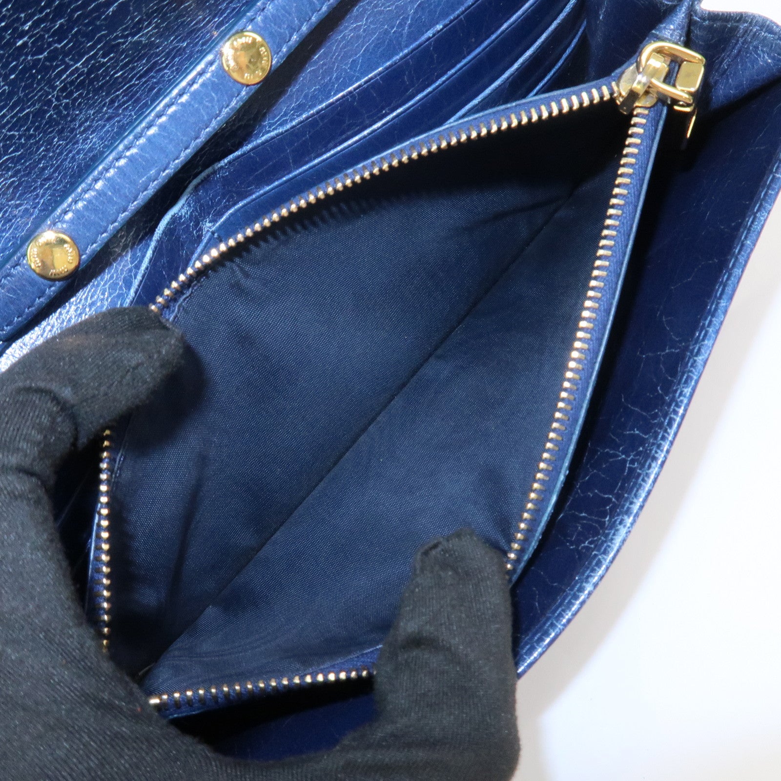 MIU MIU Matelasse Logo Leather Chain Shoulder Wallet Blue 5M1290