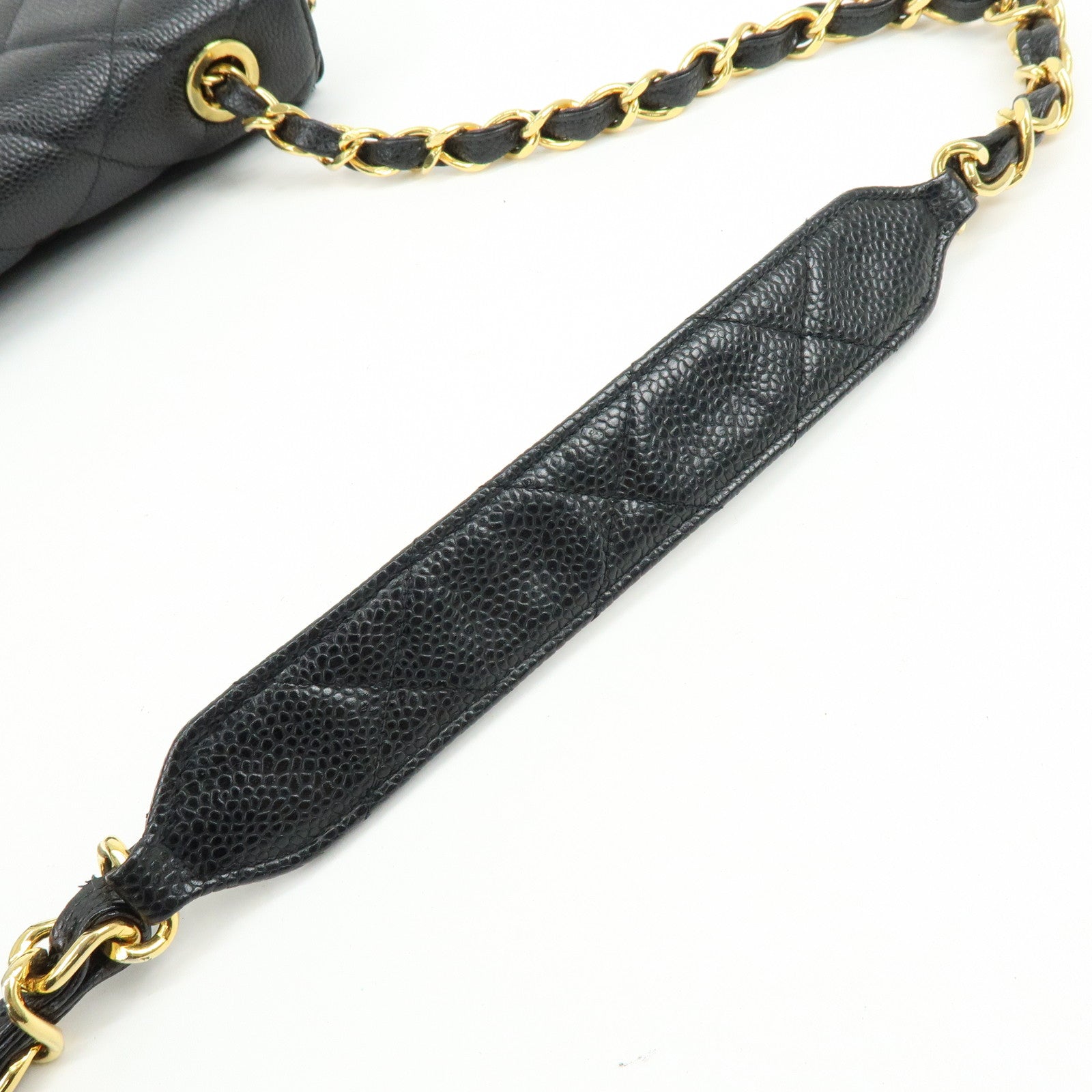 CHANEL Matelasse COCO Mark Caviarskin Chain Shoulder Bag Black