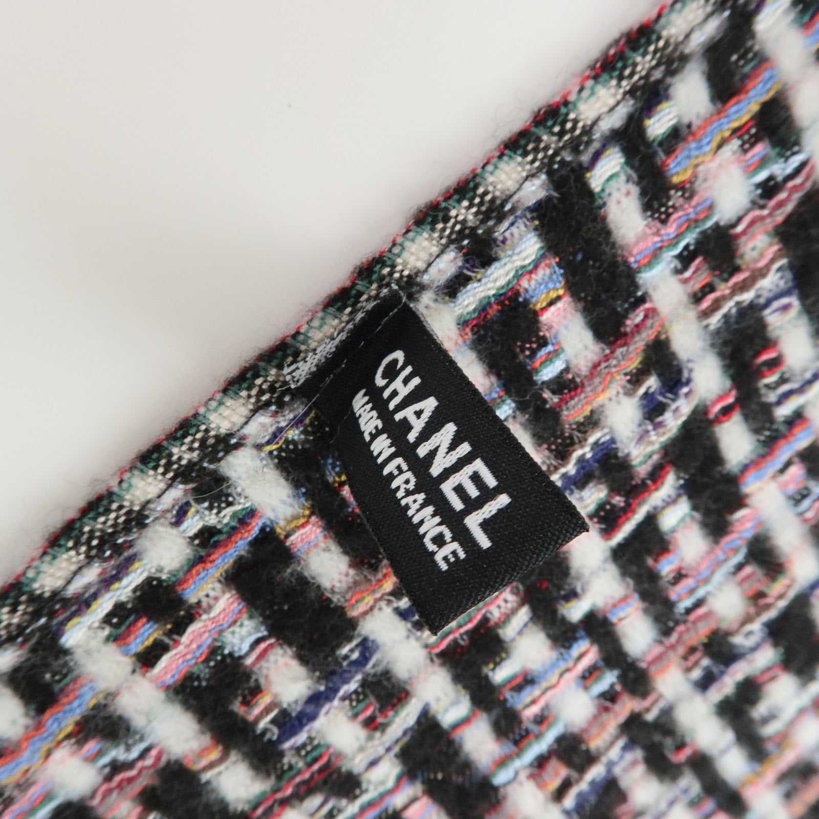 CHANEL COCO Mark Cashmere Silk Scarf Multicolor Black White