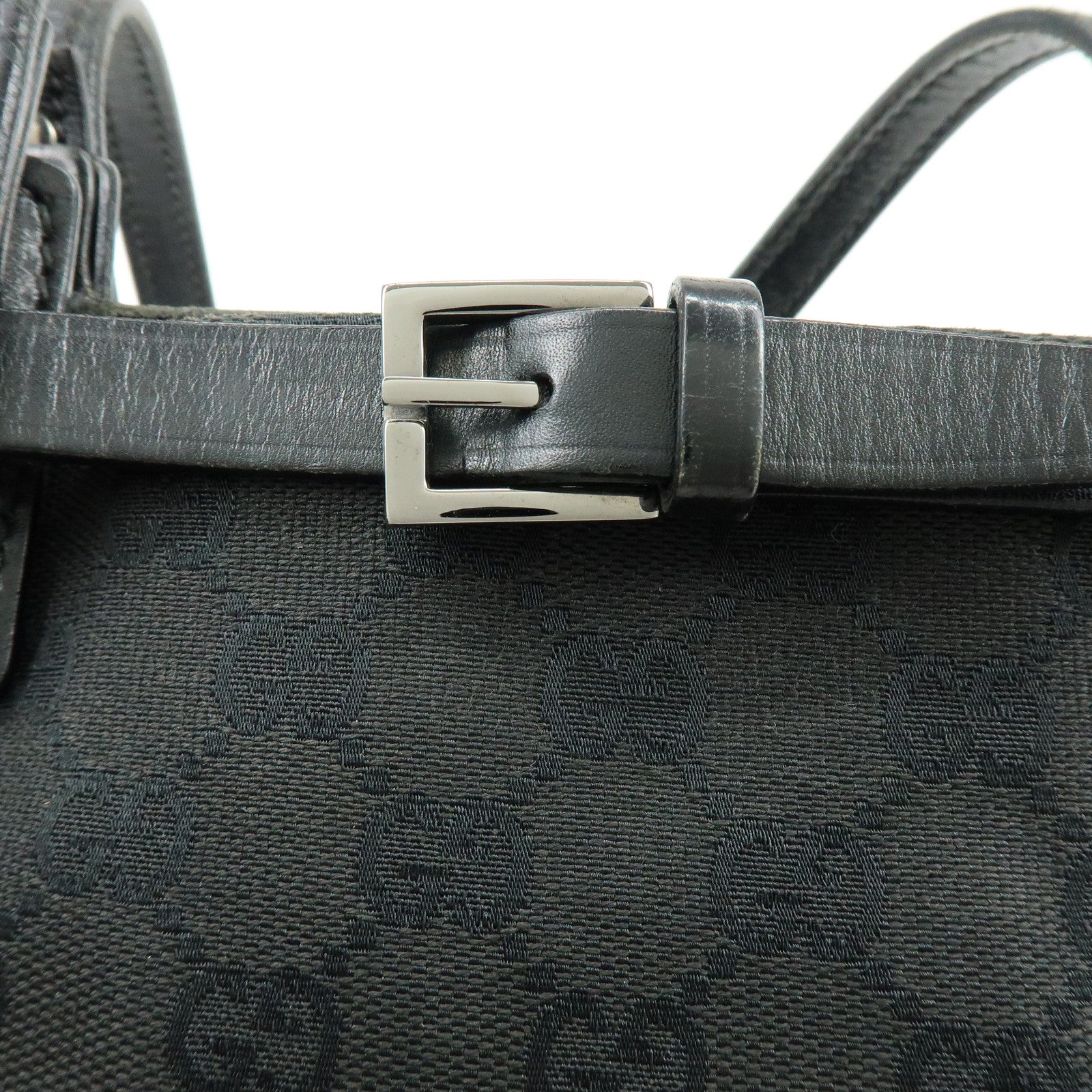 GUCCI GG Monogram Canvas Leather Tote Bag Hand Bag Black 107757