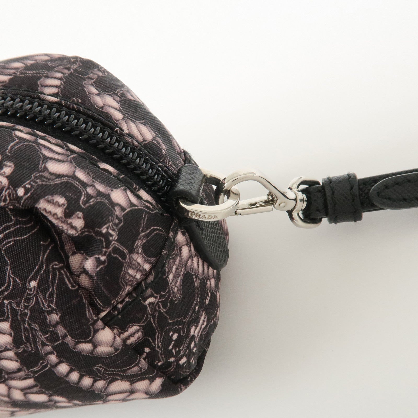 PRADA Triangle Logo Lace Nylon Leather Cosmetic Pouch Black 1NE175
