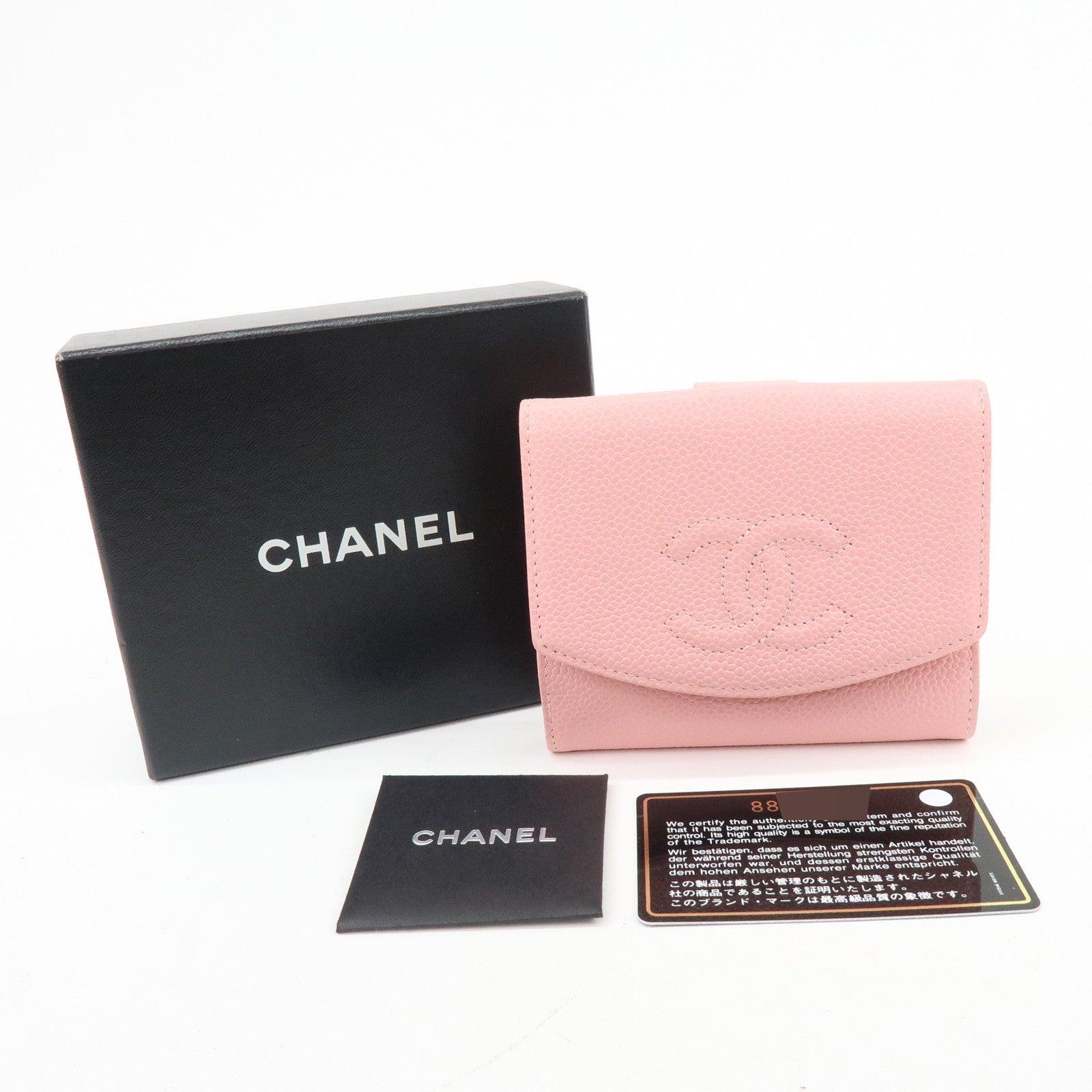 CHANEL COCO Mark Caviarskin Bi-fold Wallet Compact Wallet Pink