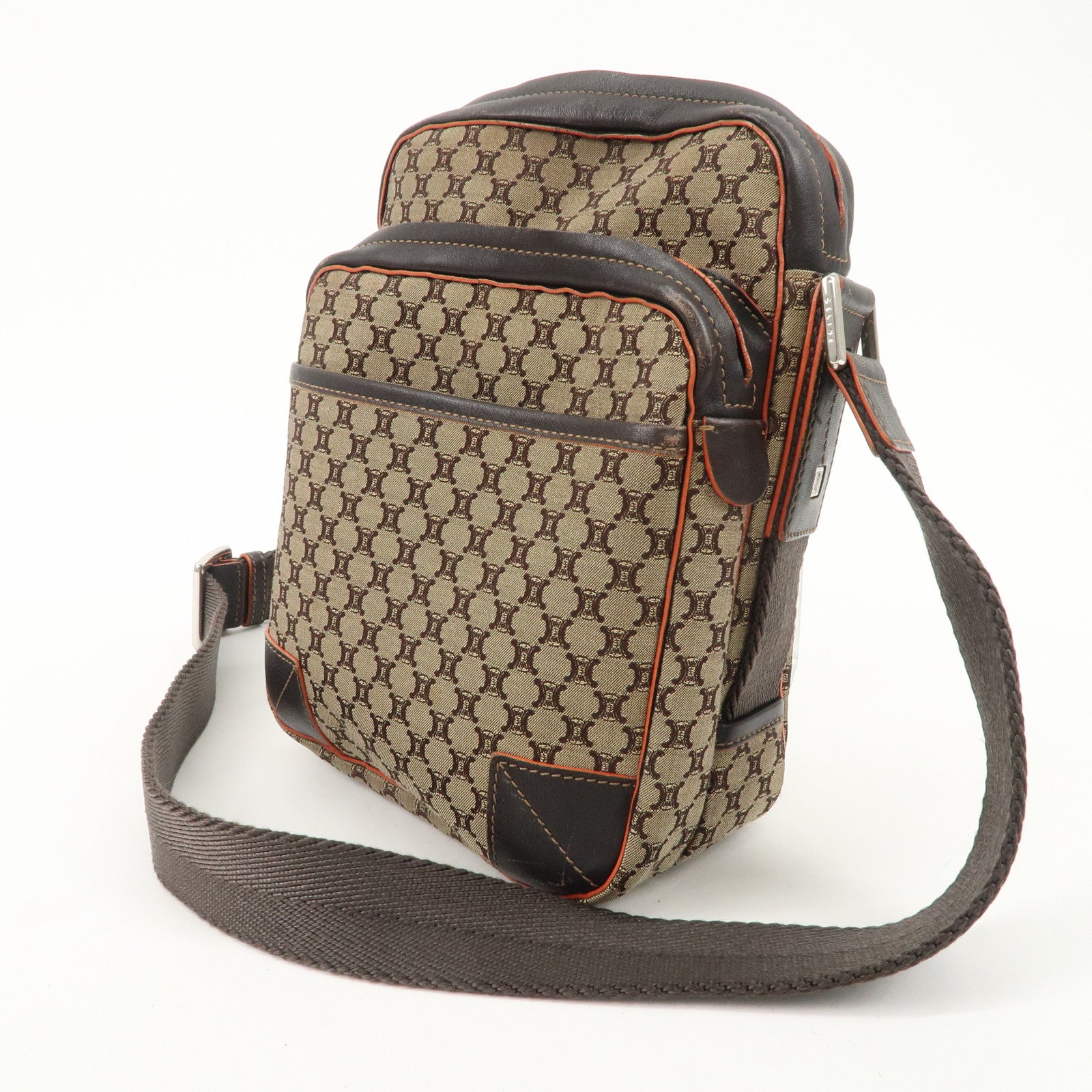 CELINE Macadam Leather Canvas Shoulder Bag Crossbody Bag Used