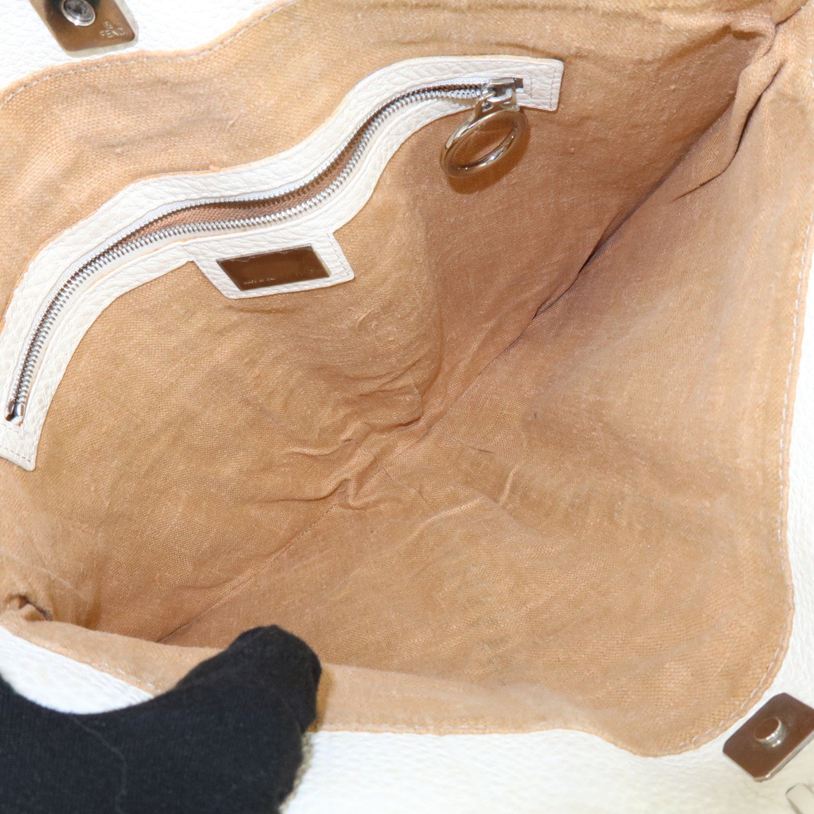 FENDI Unborn Calf Leather Tote Bag Leopard White Beige 8BR285