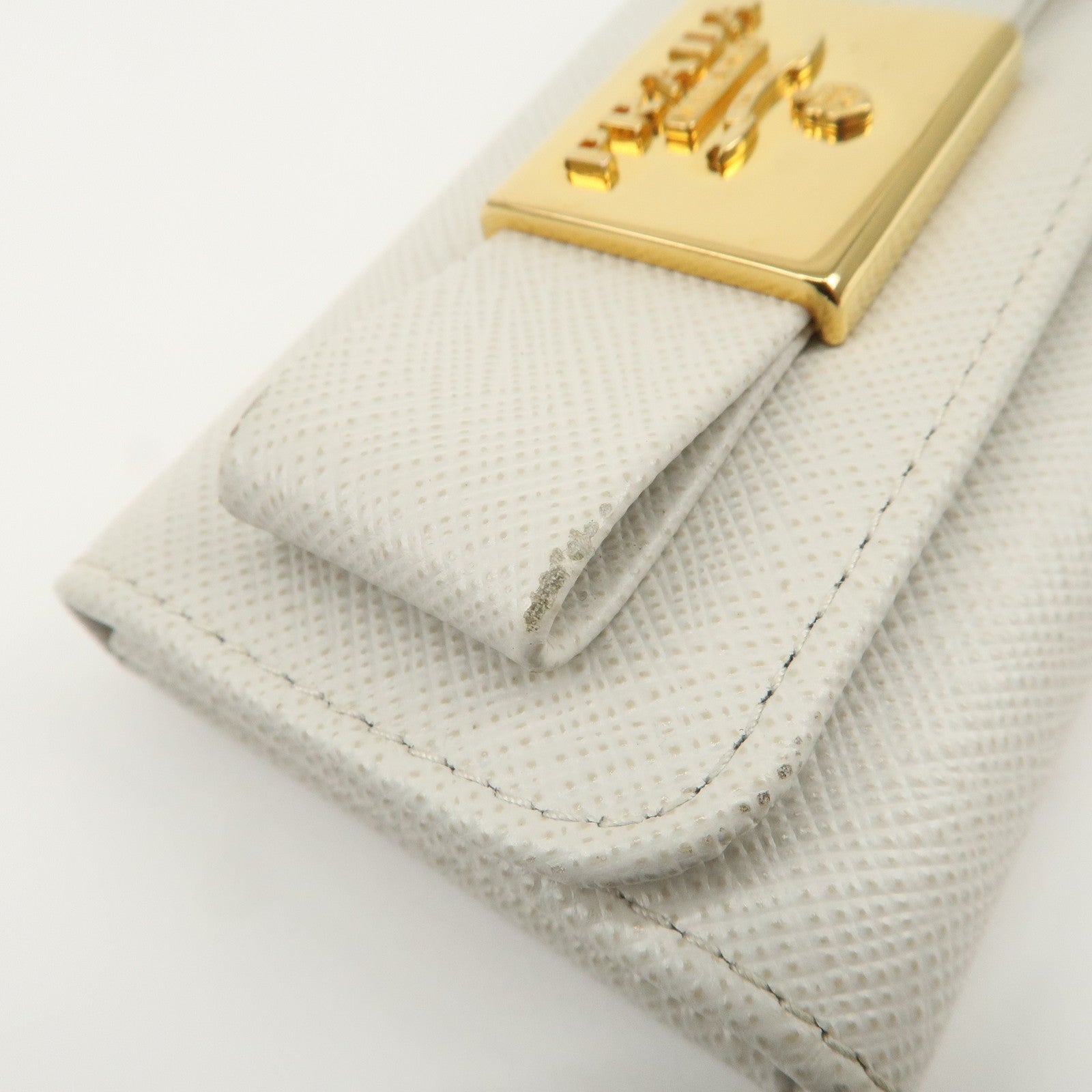 PRADA Ribbon Saffiano Leather Key Case Key Holder White