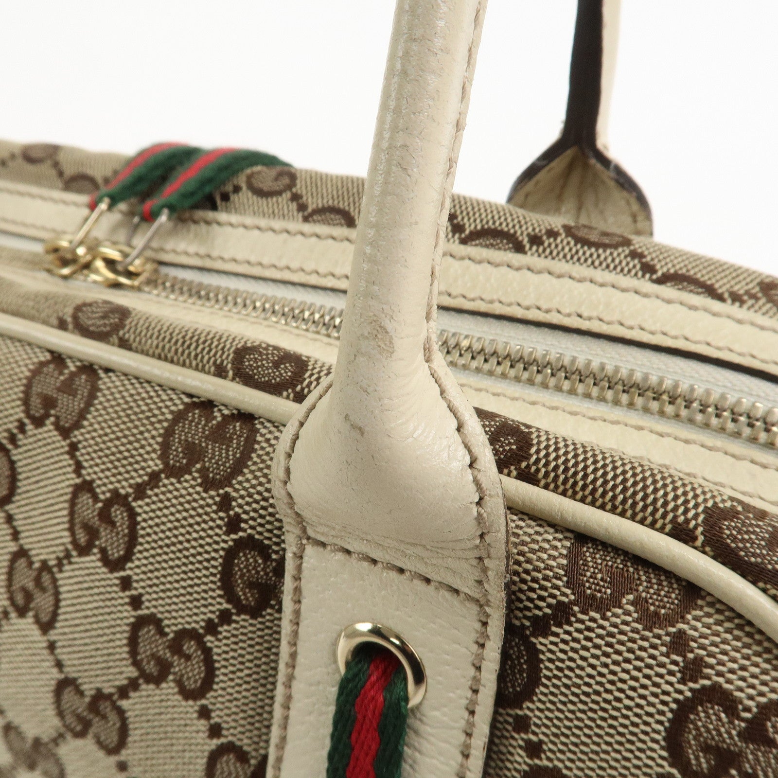 GUCCI Princy Sherry GG Canvas Leather Boston Bag Brown Ivory 161720