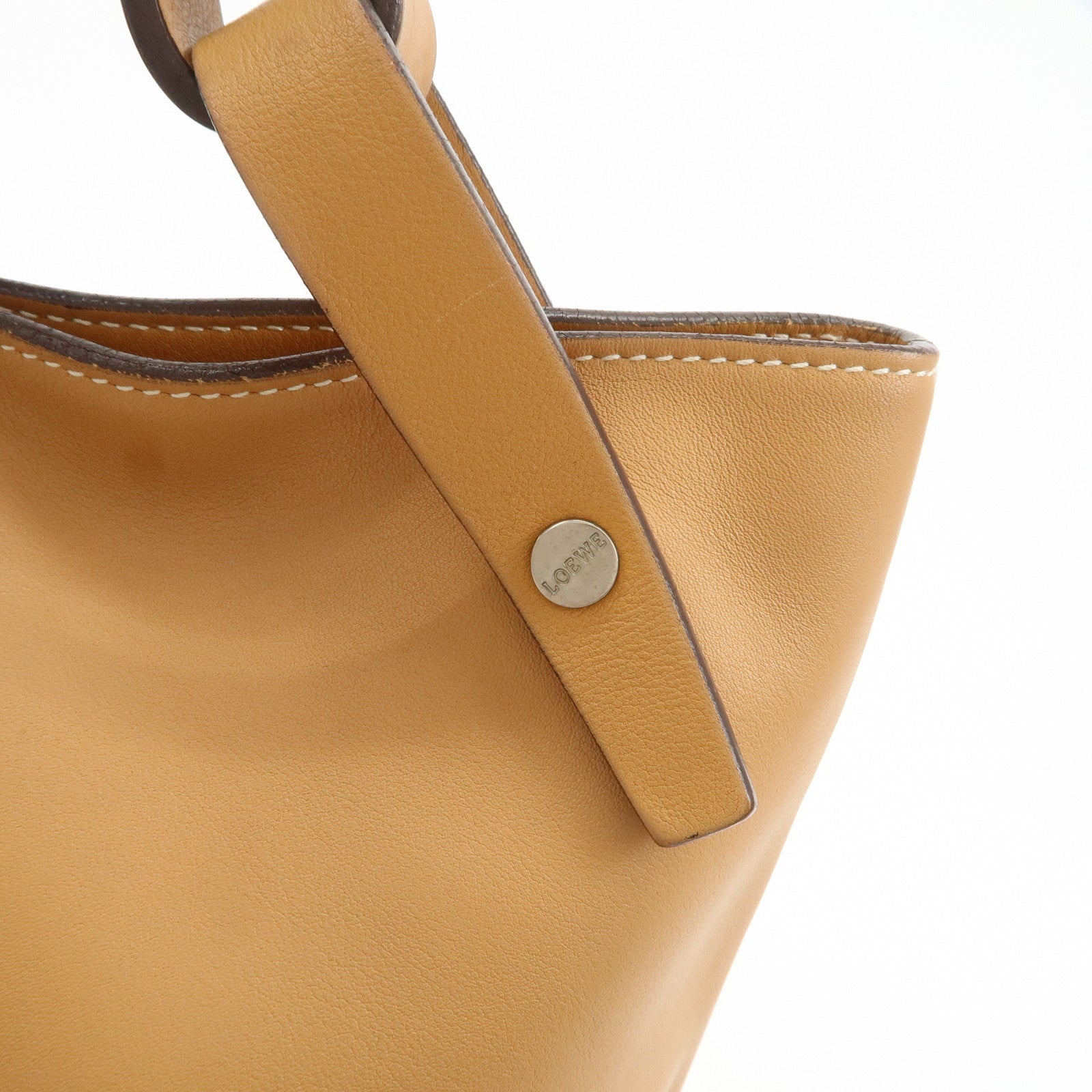 LOEWE Logo Leather Shoulder Bag Hand Bag Tote Bag Light Brown