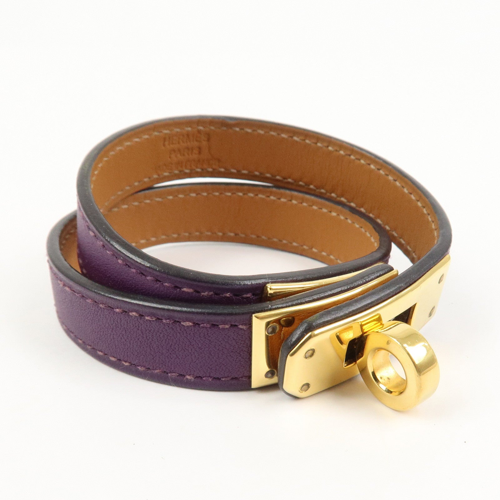 HERMES Leather Mini Kelly Double Tour Bracelet Q Stamped Purple
