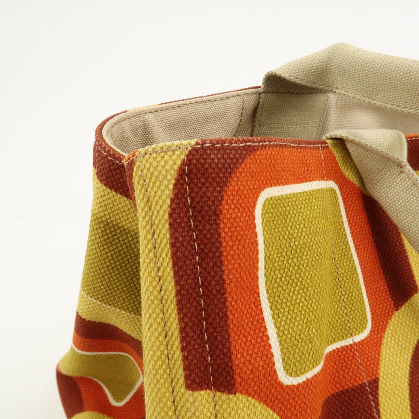 PRADA Triangle Logo Canapa Large Tote Hand Bag Orange Yellow BN1872