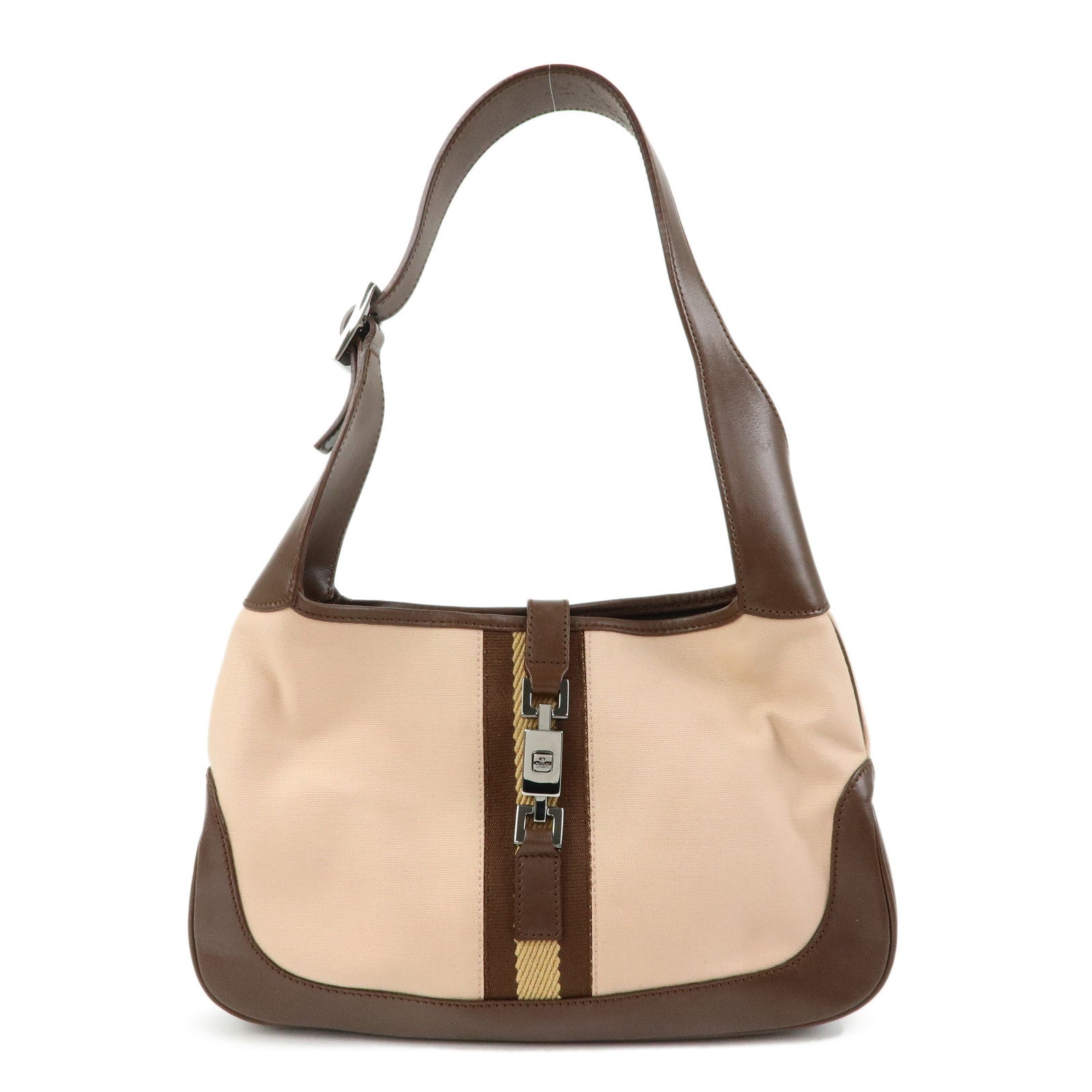 GUCCI Jackie Canvas Leather Shoulder Bag Pink Brown 001・3785