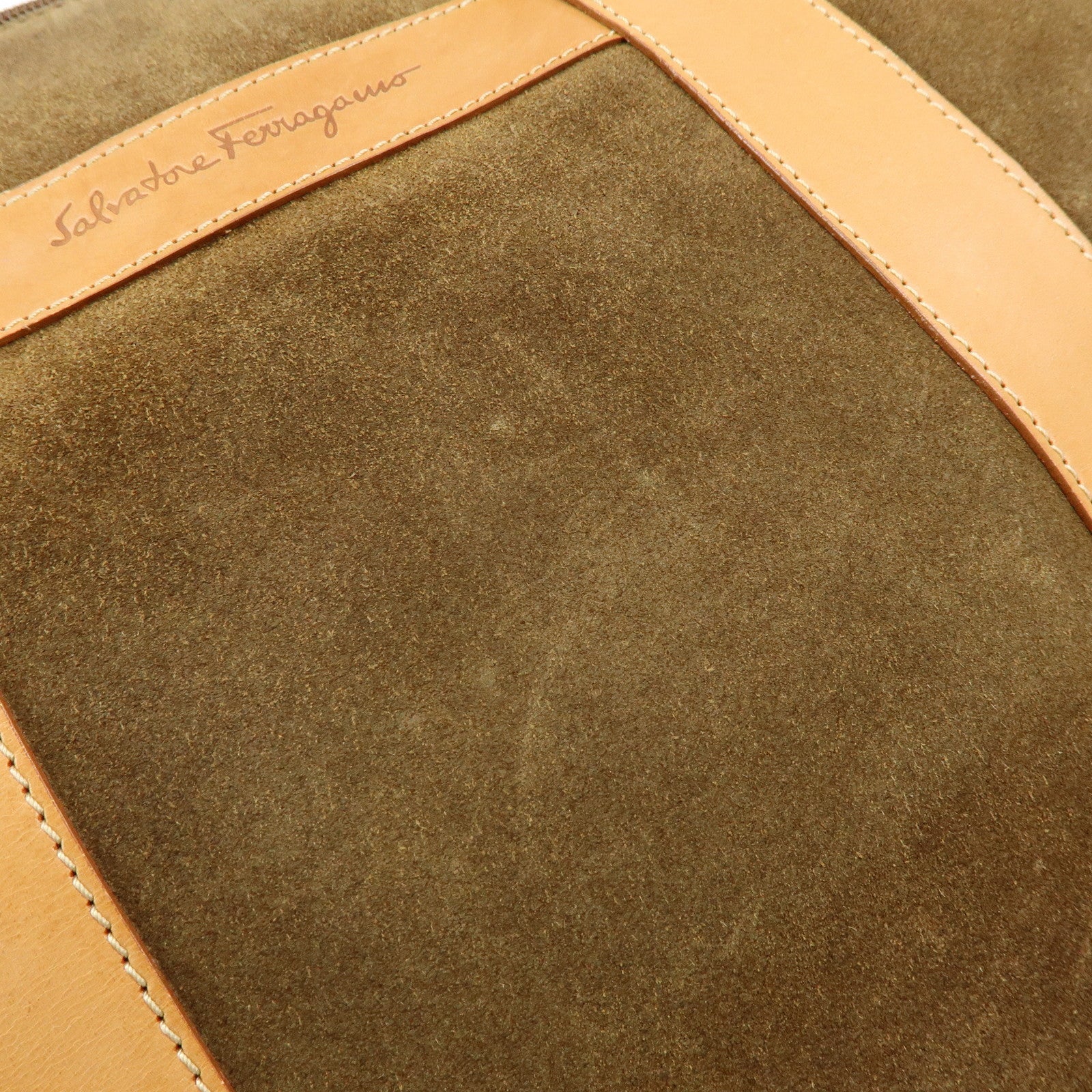 Ferragamo Suede Leather Tote Bag Shoulder Bag Hand Bag Brown