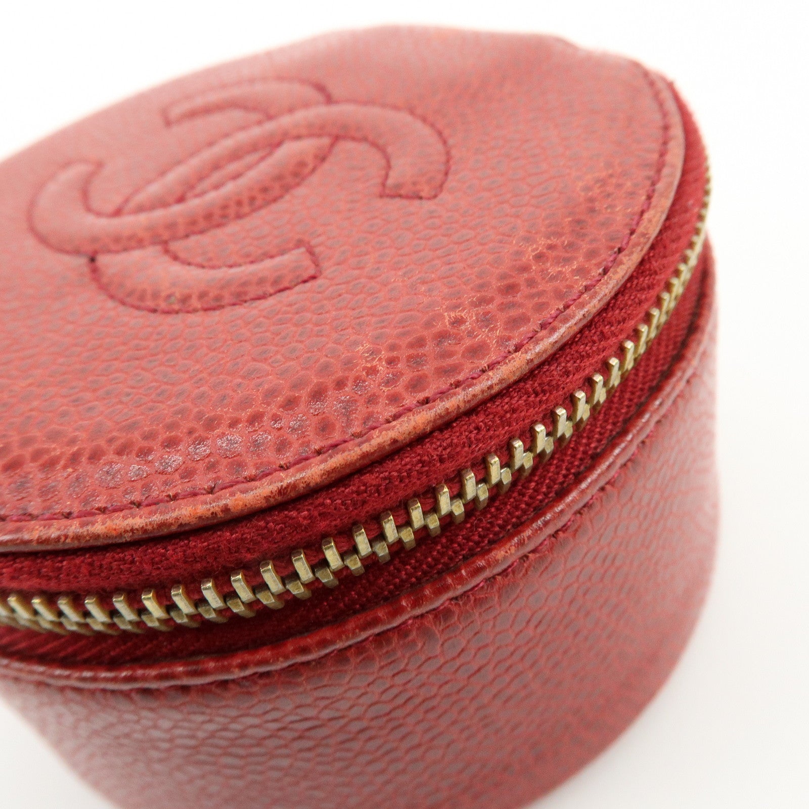 CHANEL COCO Mark Caviarskin Cosmetic Pouch Jewelry Case Red