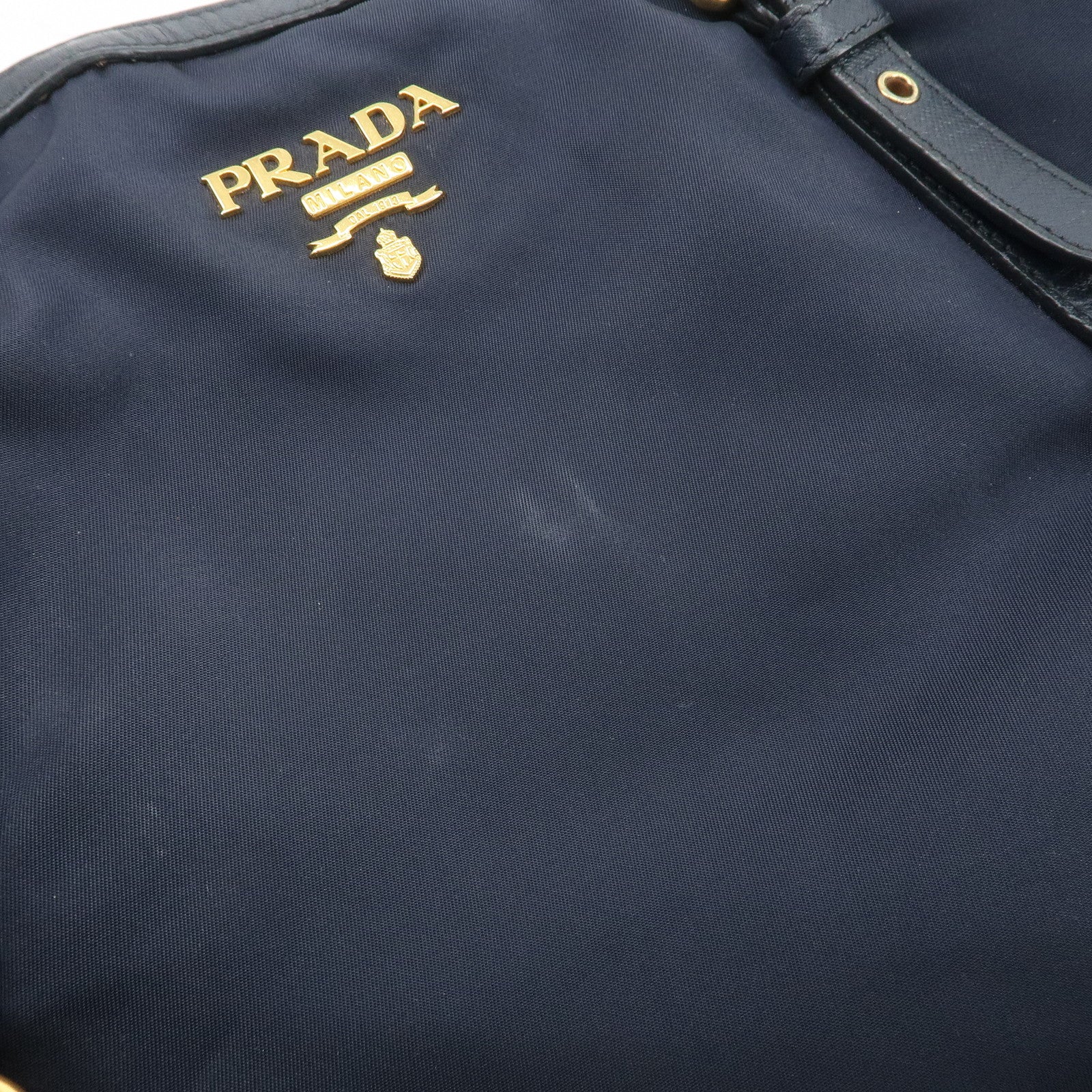 PRADA Nylon Saffiano Leather Shoulder Bag Tote Bag Navy