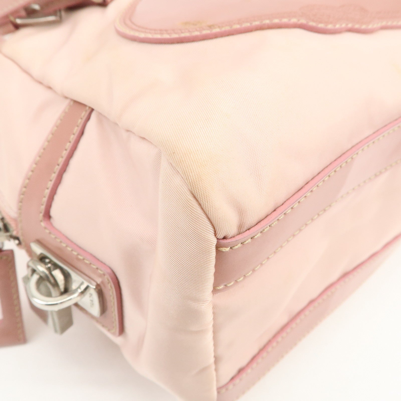 PRADA Nylon Leather Shoulder Bag Hand Bag Boston Bag Pink BR3150