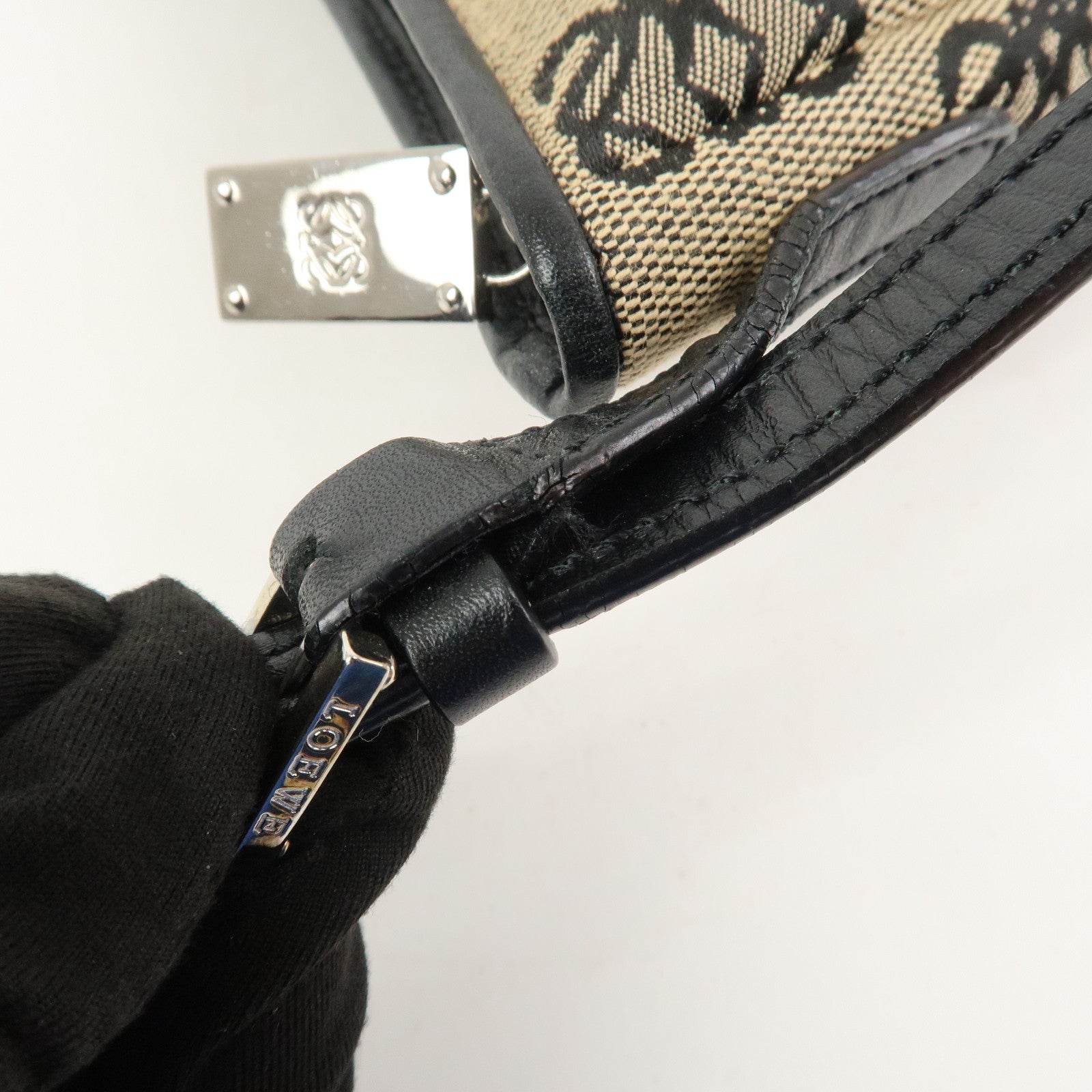 LOEWE Anagram Canvas Leather Accessory Pouch Shoulder Bag Beige