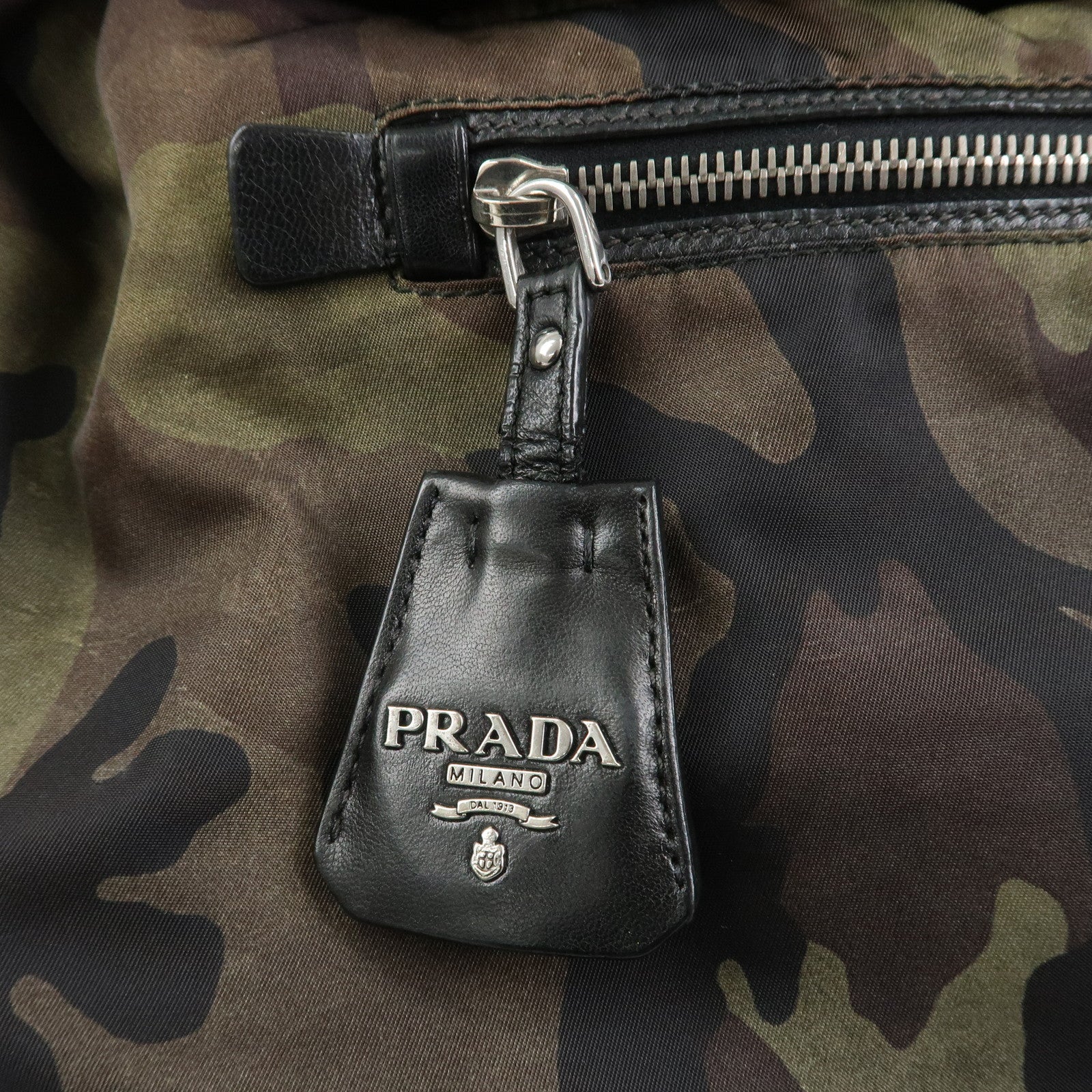 PRADATriangle Logo Nylon 2Way Hand Shoulder Bag Black Khaki BN1959