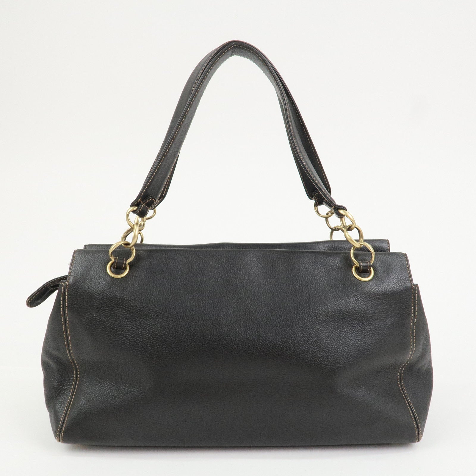CHANEL COCO Mark Leather Chain Shoulder Bag Hand Bag Dark Brown
