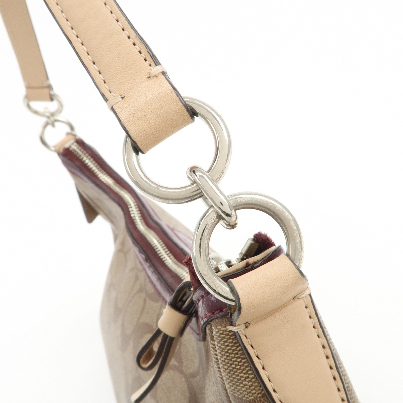 COACH Signature PVC Patent Leather 2Way Shoulder Bag Hand Bag Beige