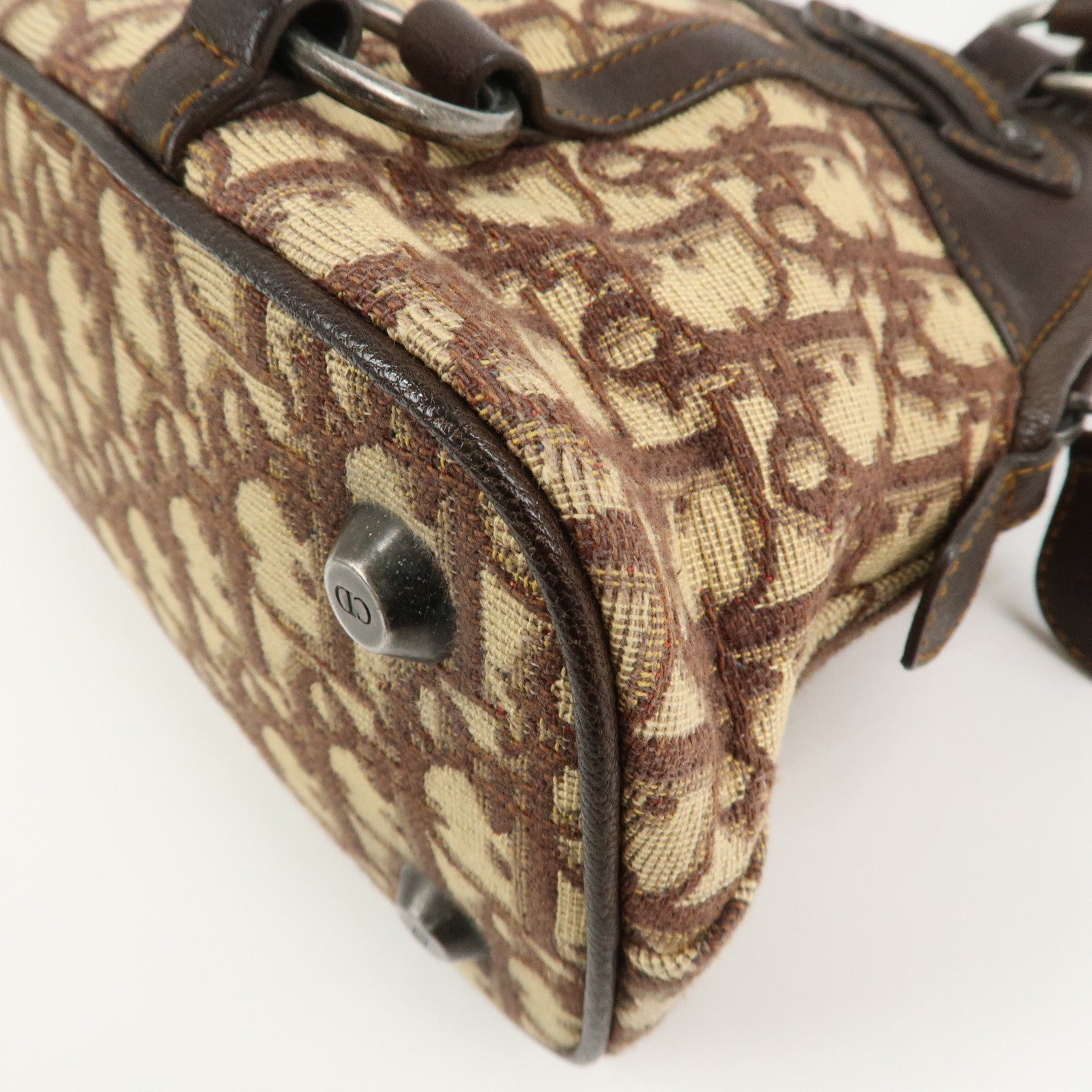 Christian Dior Trotter Canvas Leather Hand Bag Beige Brown