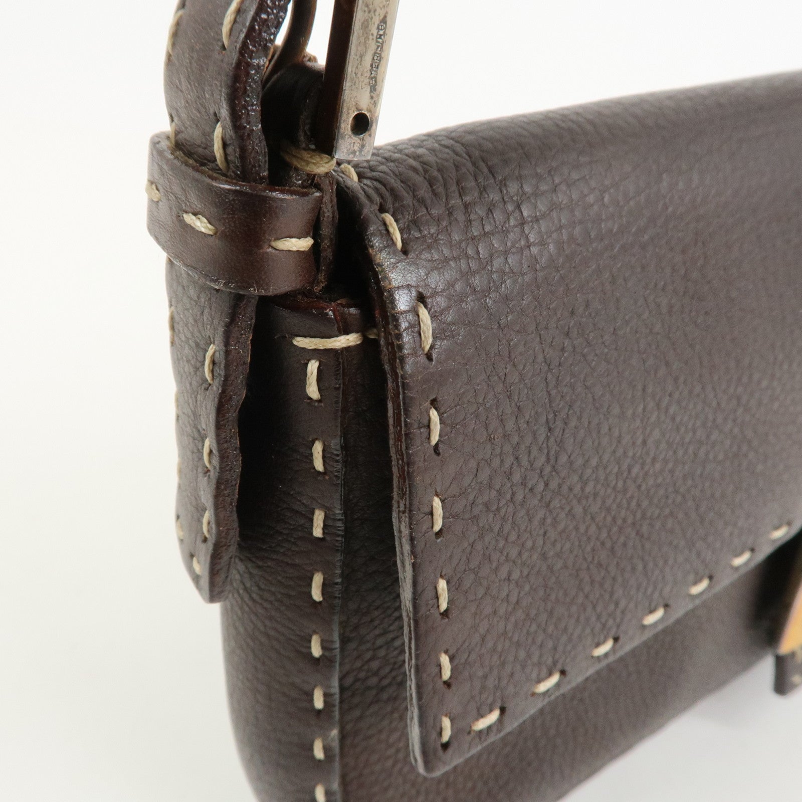 FENDI Mamma Baguette Selleria Logo Leather Shoulder Bag 8BR000