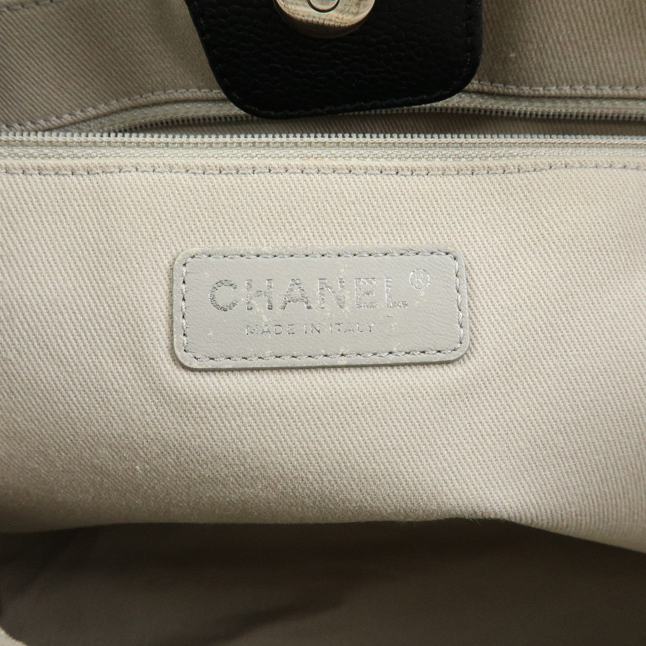 CHANEL Aged Calf Skin Caviarskin Deauville MM Tote Bag Black A93257