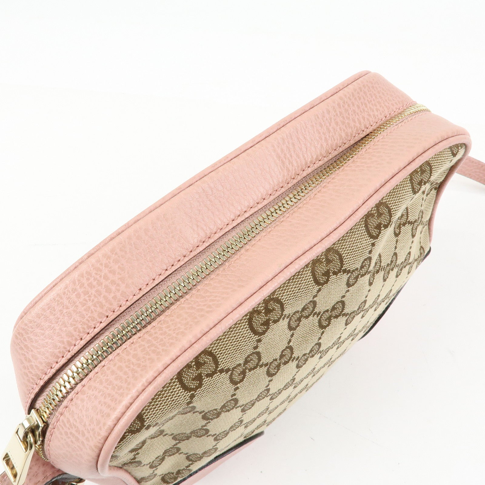 GUCCI GG Canvas Leather Shoulder Crossbody Bag Beige Pink 449413