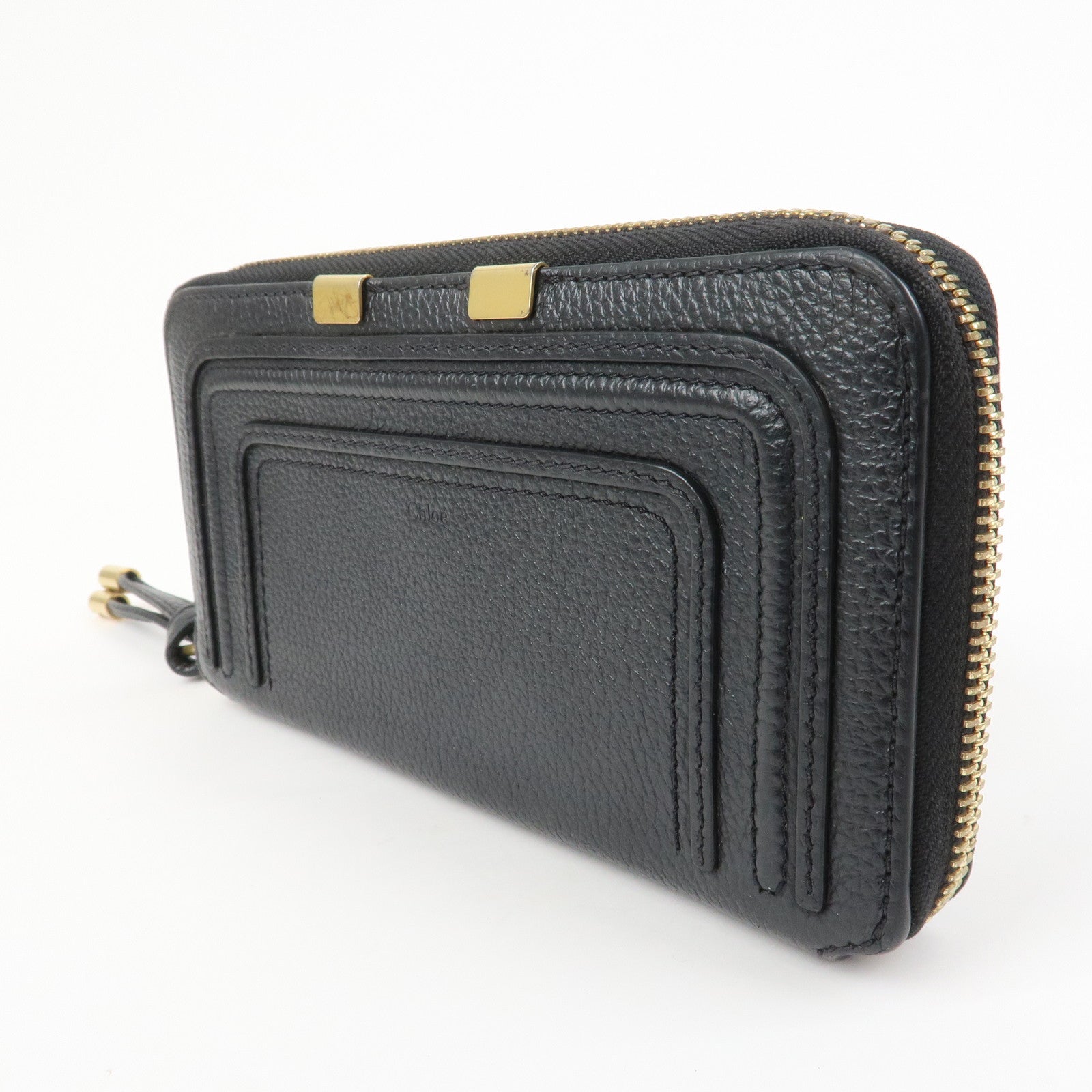 Chloe Marcie Leather Zippy Long Wallet Black
