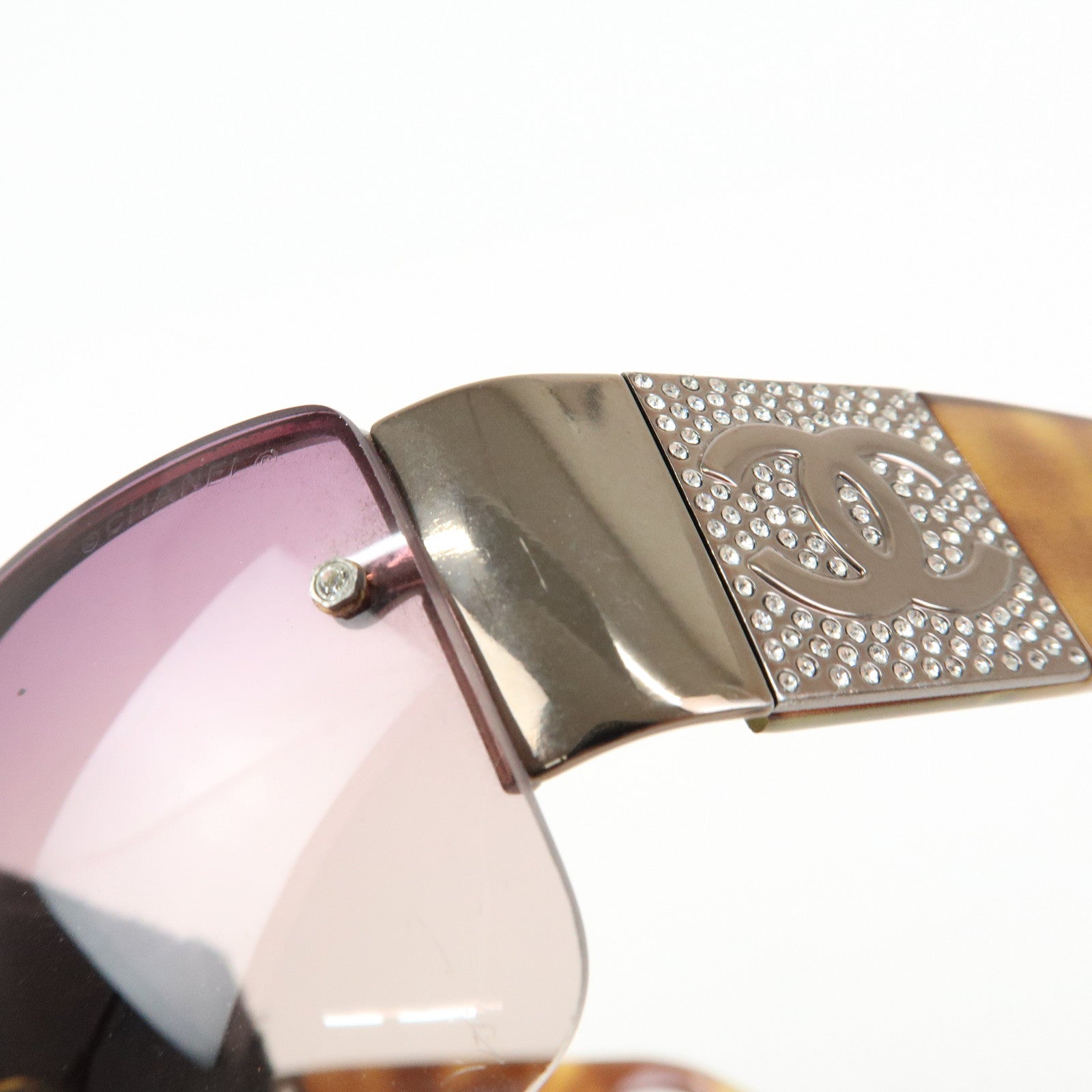 CHANEL Plastic Rhinestone Sunglasses 62□16 Brown 41117-B