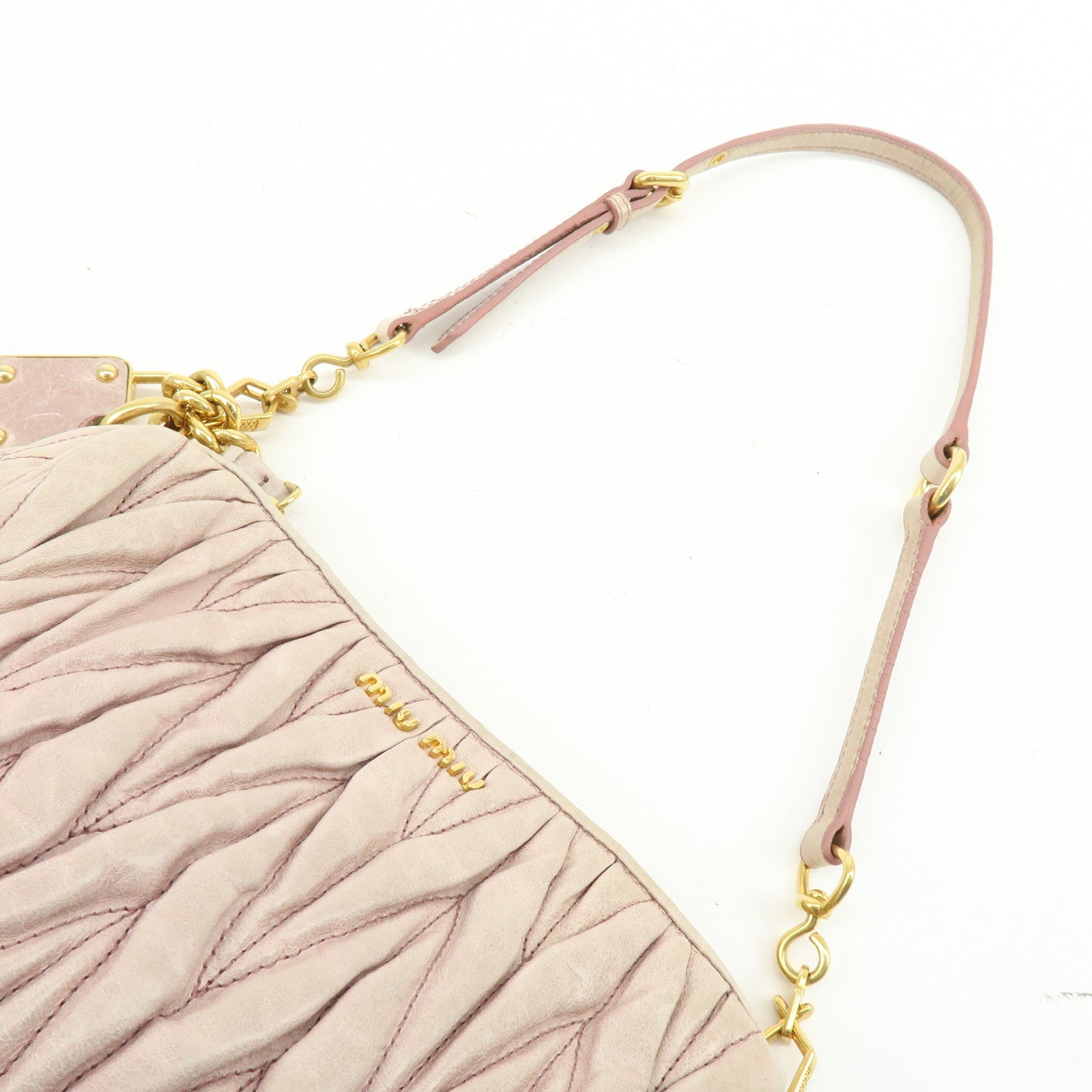 MIU MIU Matelasse Shoulder Bag Hand Bag Pink Beige 5N1521