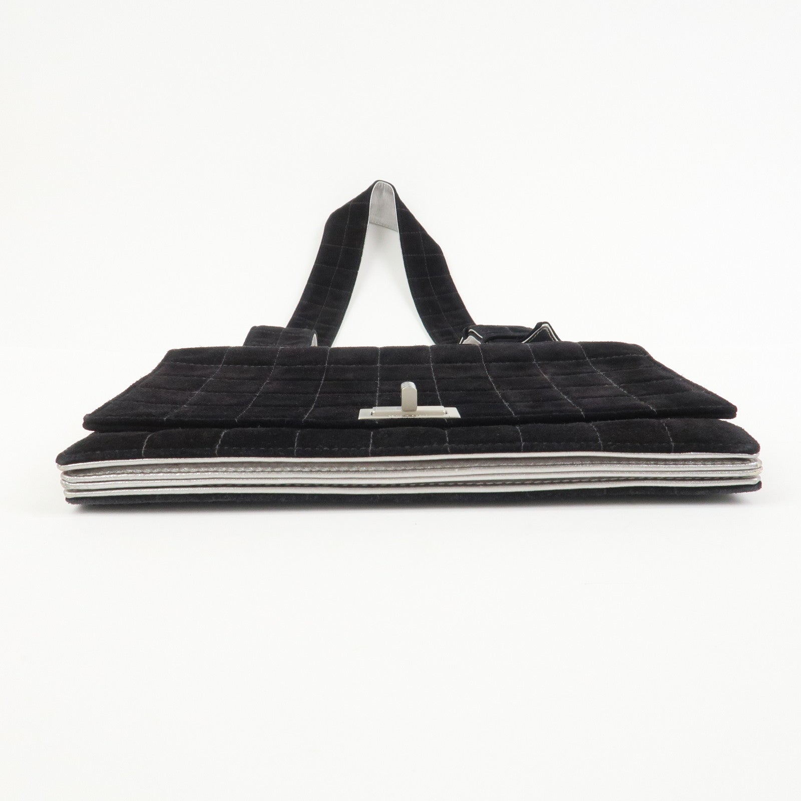 CHANEL Chocolate Bar Suede Shoulder Bag Crossbody Bag Black