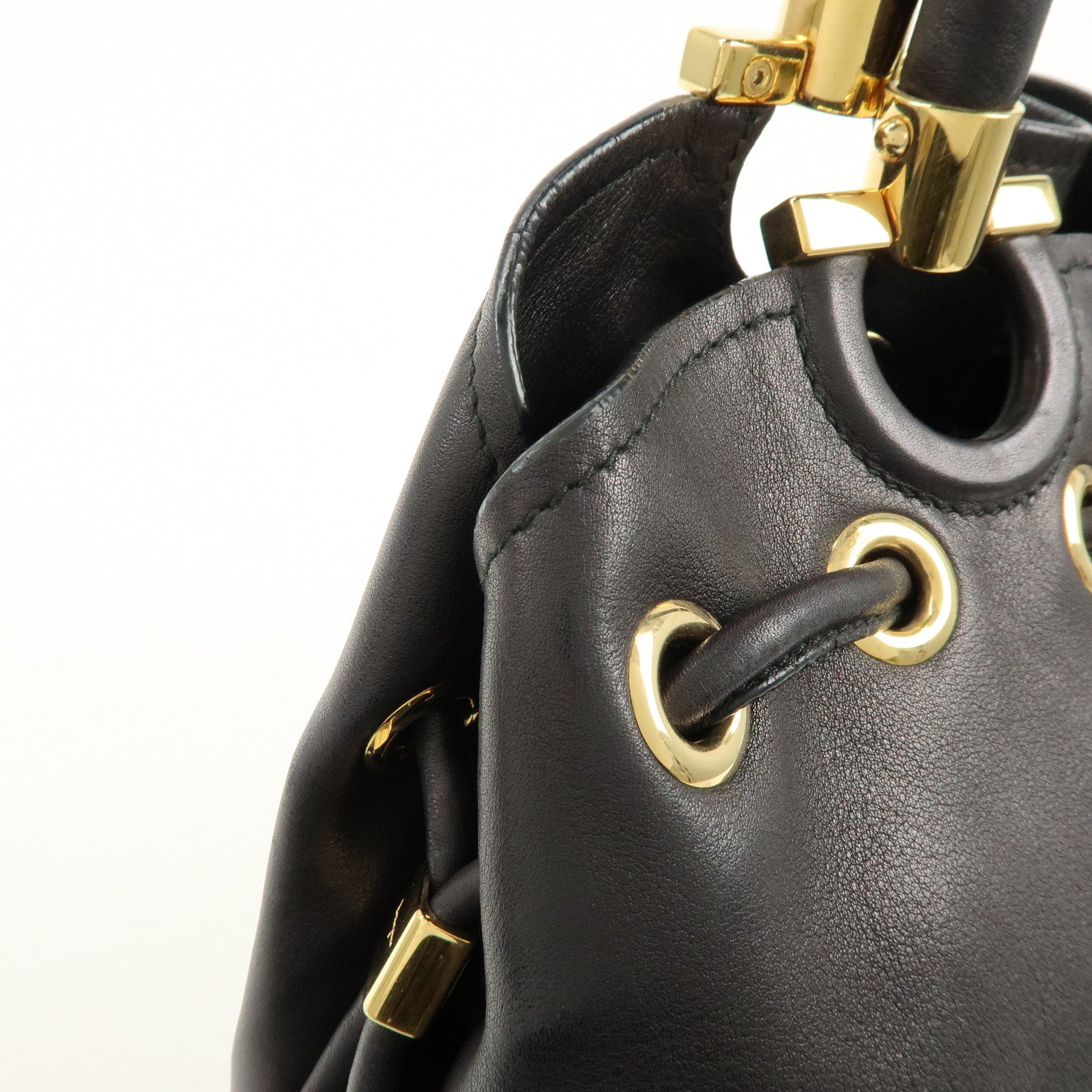 Ferragamo Gancini Leather Hand Bag Black