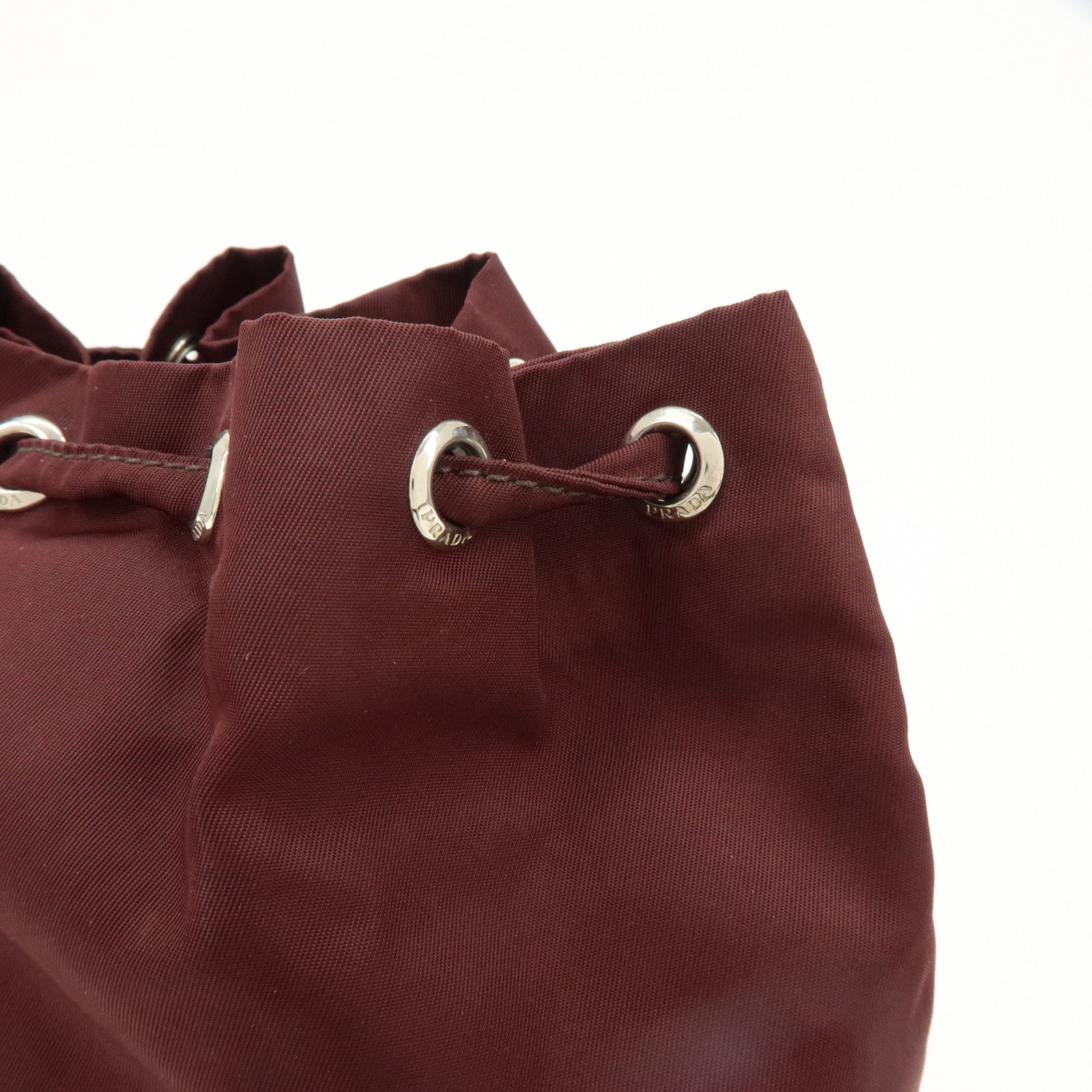 PRADA Triangle Logo Nylon Saffiano Leather Drawstring Pouch Bag