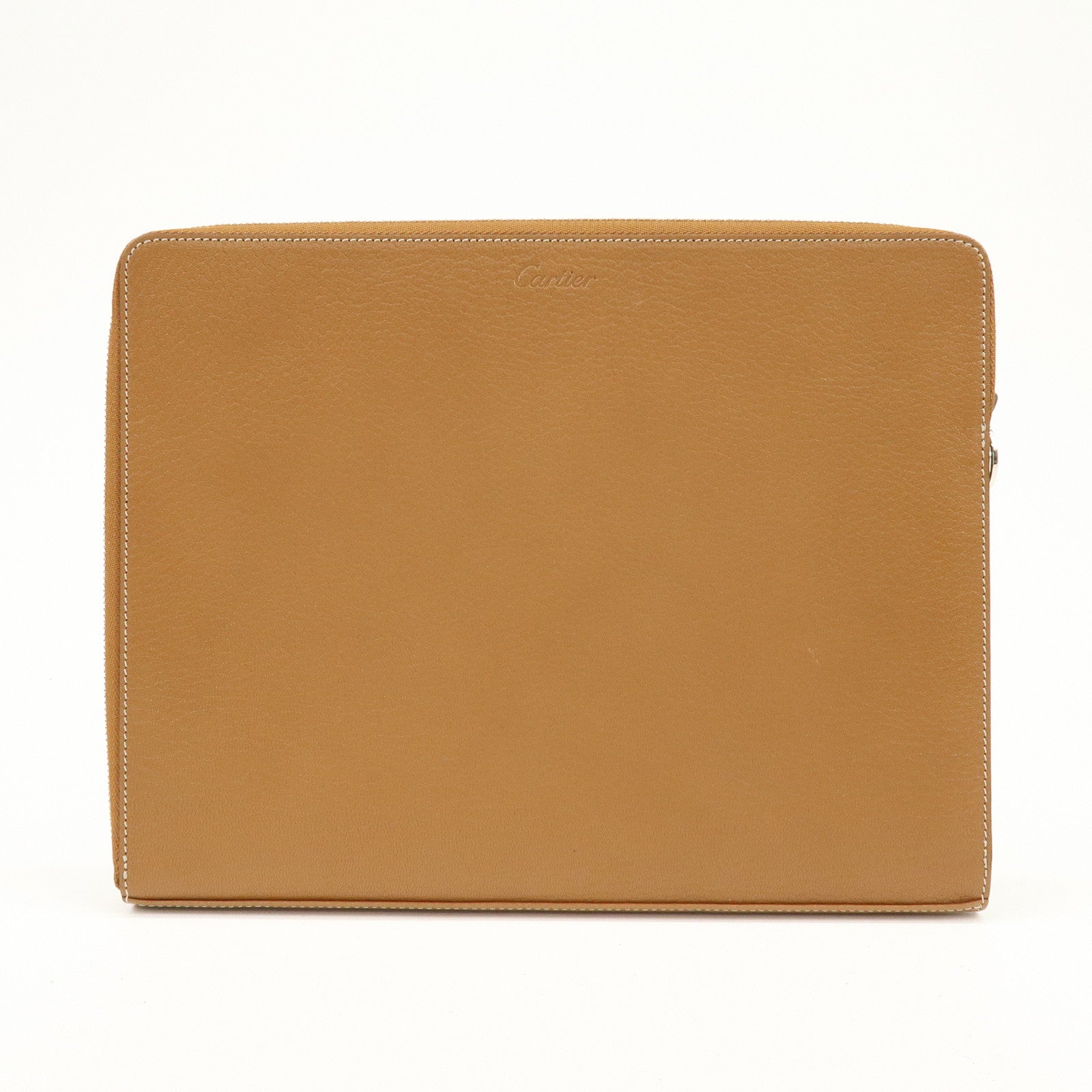 Cartier Leather Envelope Clutch Bag Pouch Brown