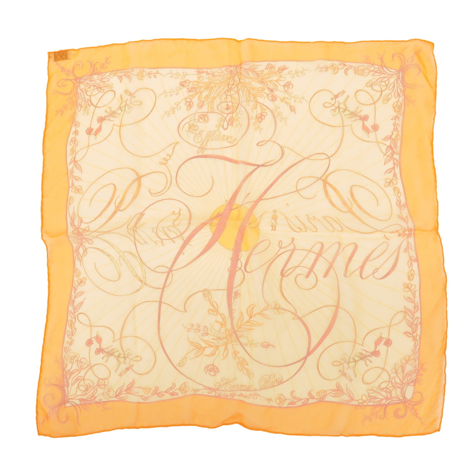HERMES Carre 45 Silk 100% Scarf EFFLUVES Orange