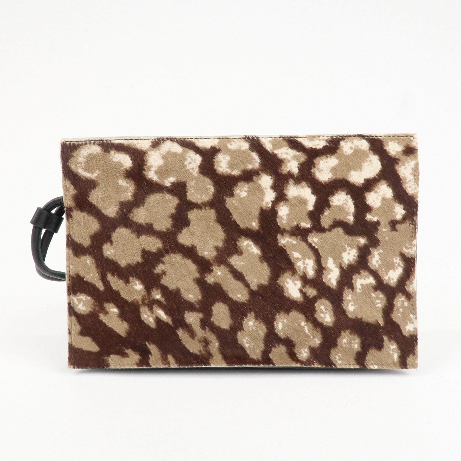 LOEWE Unborn Calf Leather Clutch Bag Pouch Brown Used