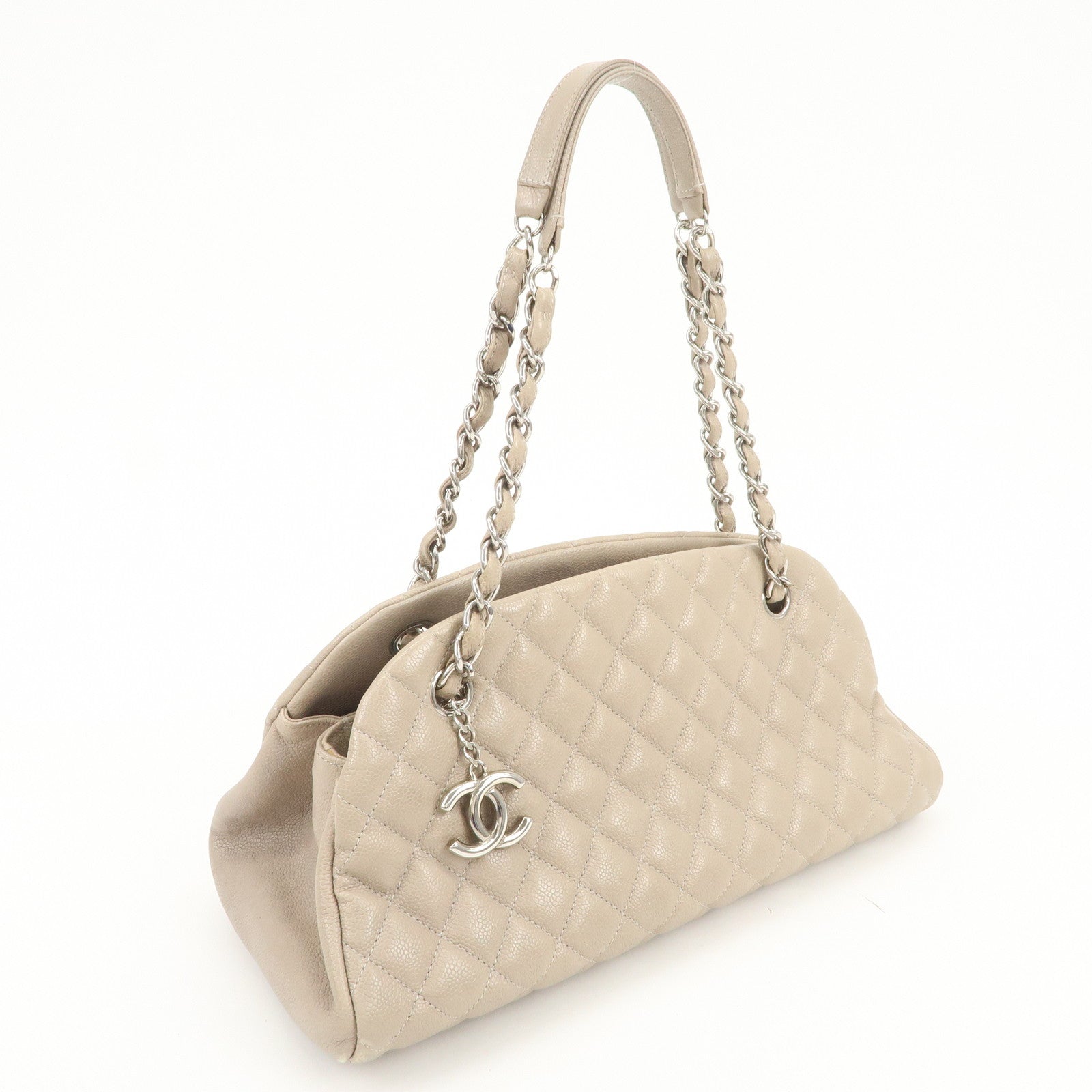 CHANEL Mademoiselle Caviarskin Shoulder Bag Hand Bag Greige Silver