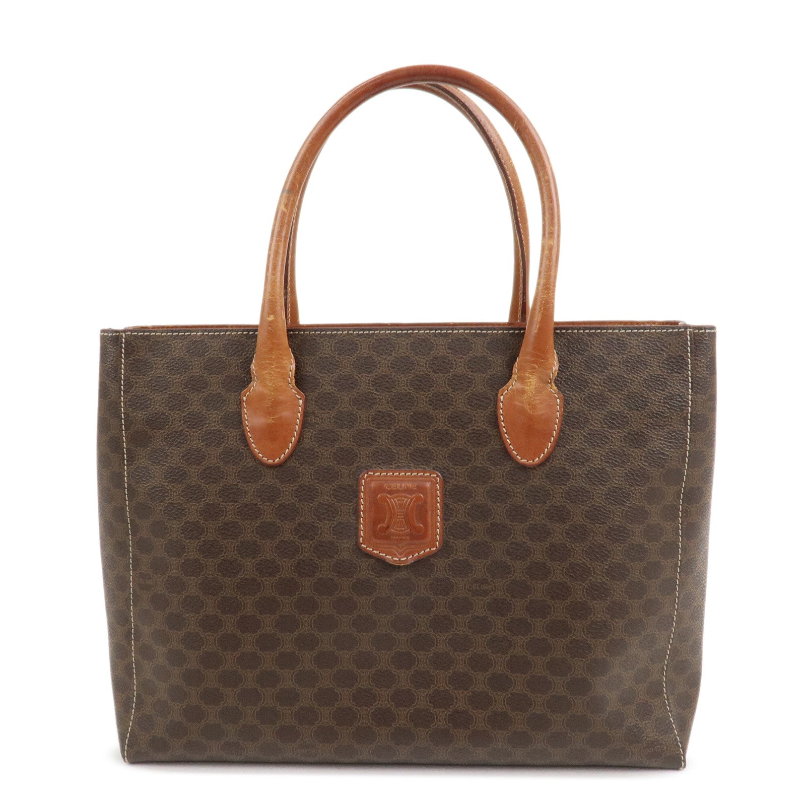 CELINE Macadam PVC Leather Tote Bag Hand Bag Brown