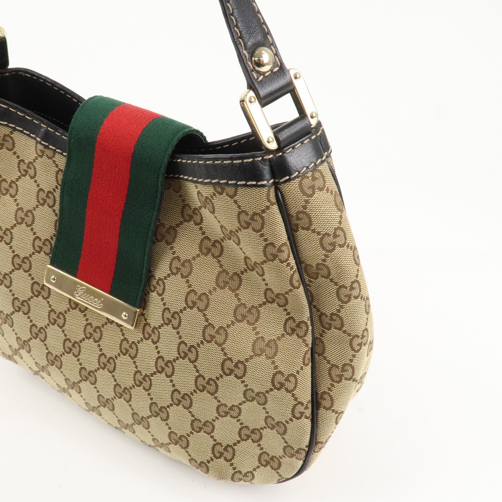 GUCCI Sherry Line GG Canvas Leather Shoulder Bag Beige 233608 Used