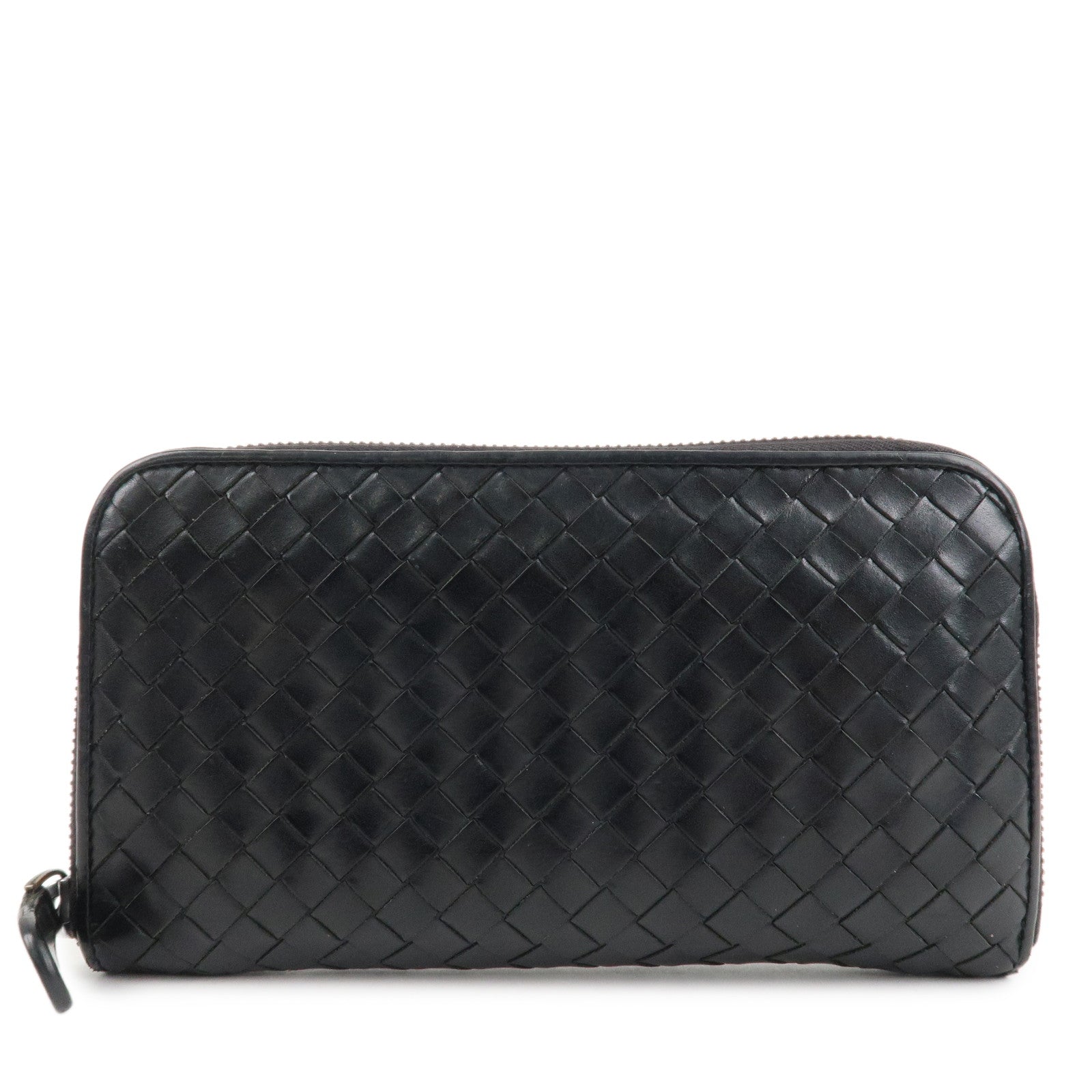 BOTTEGA VENETA Intrecciato Leather Round Zippy Wallet Black 114076 Used