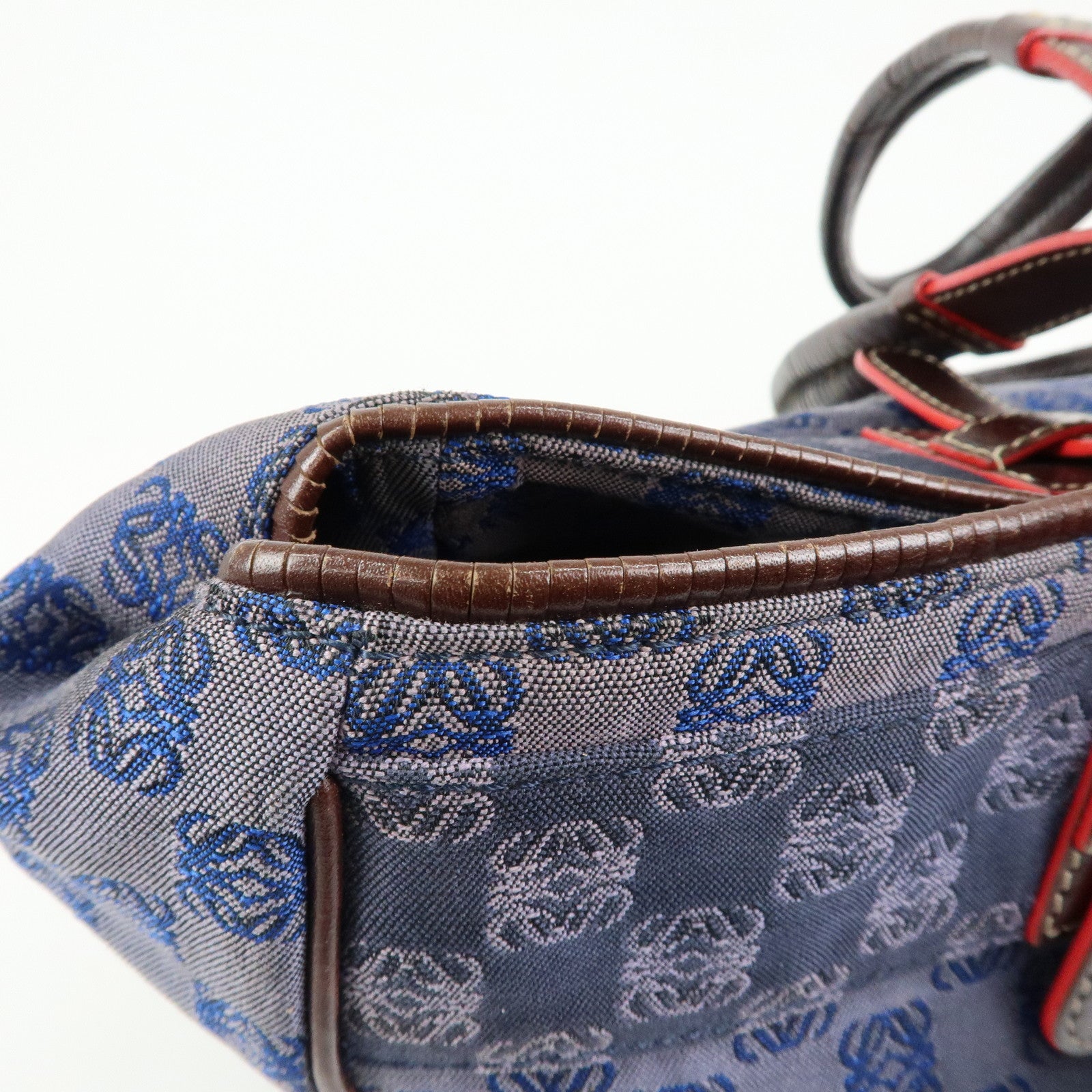 LOEWE Repeat Anagram Canvas Leather Tote Bag Hand Bag Blue Brown