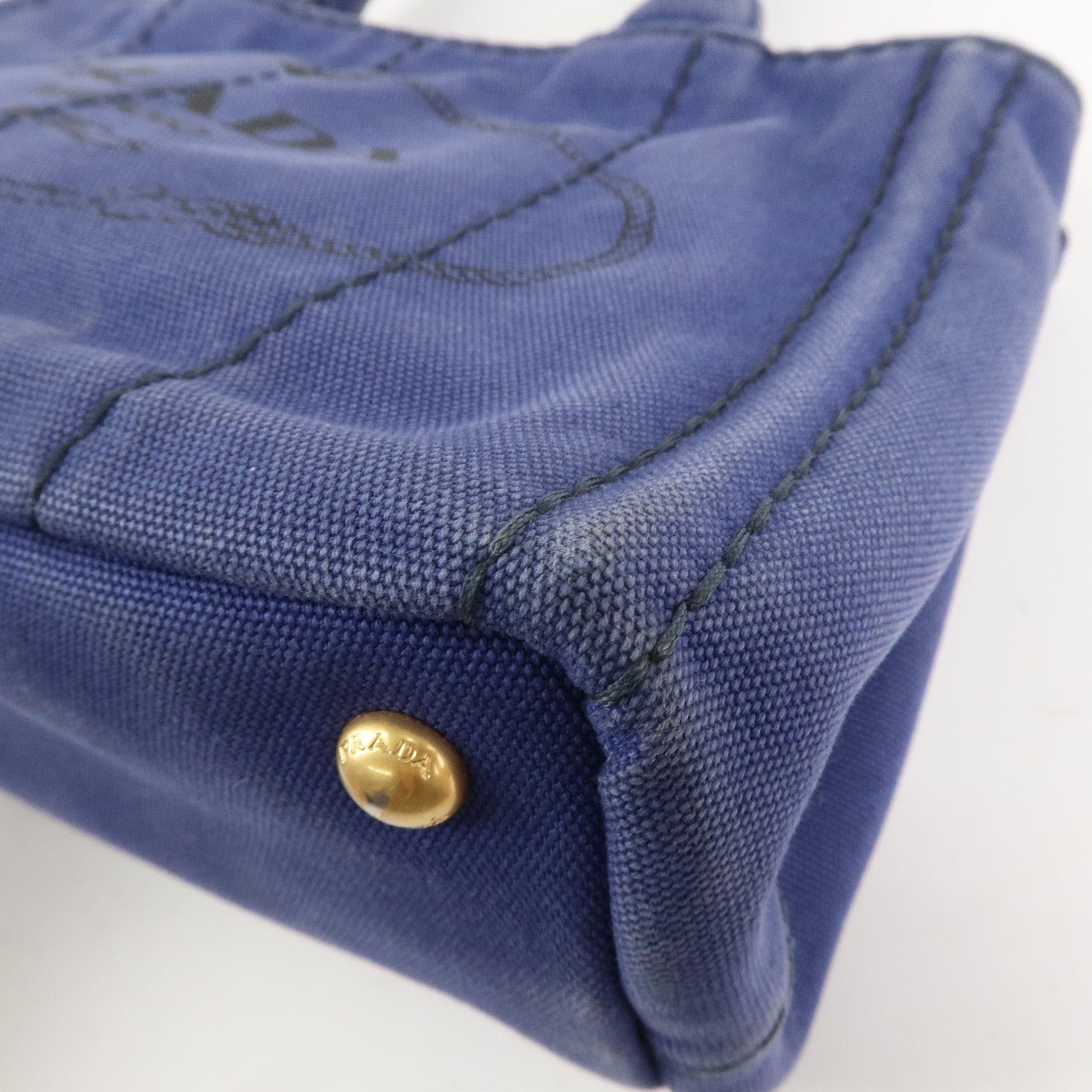 PRADA Logo Canapa Canvas 2Way Tote Bag Hand Bag Navy B2642B Used