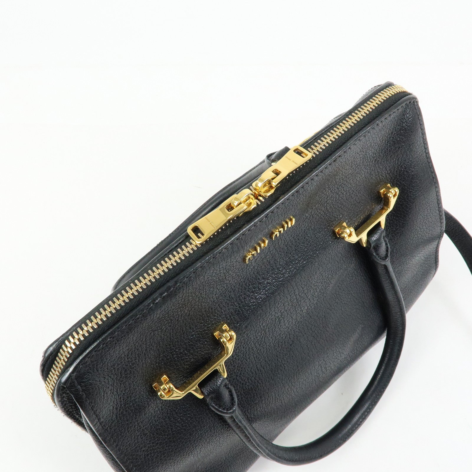 MIU MIU Madras Leather 2Way Bag Hand Bag Shoulder Bag Black