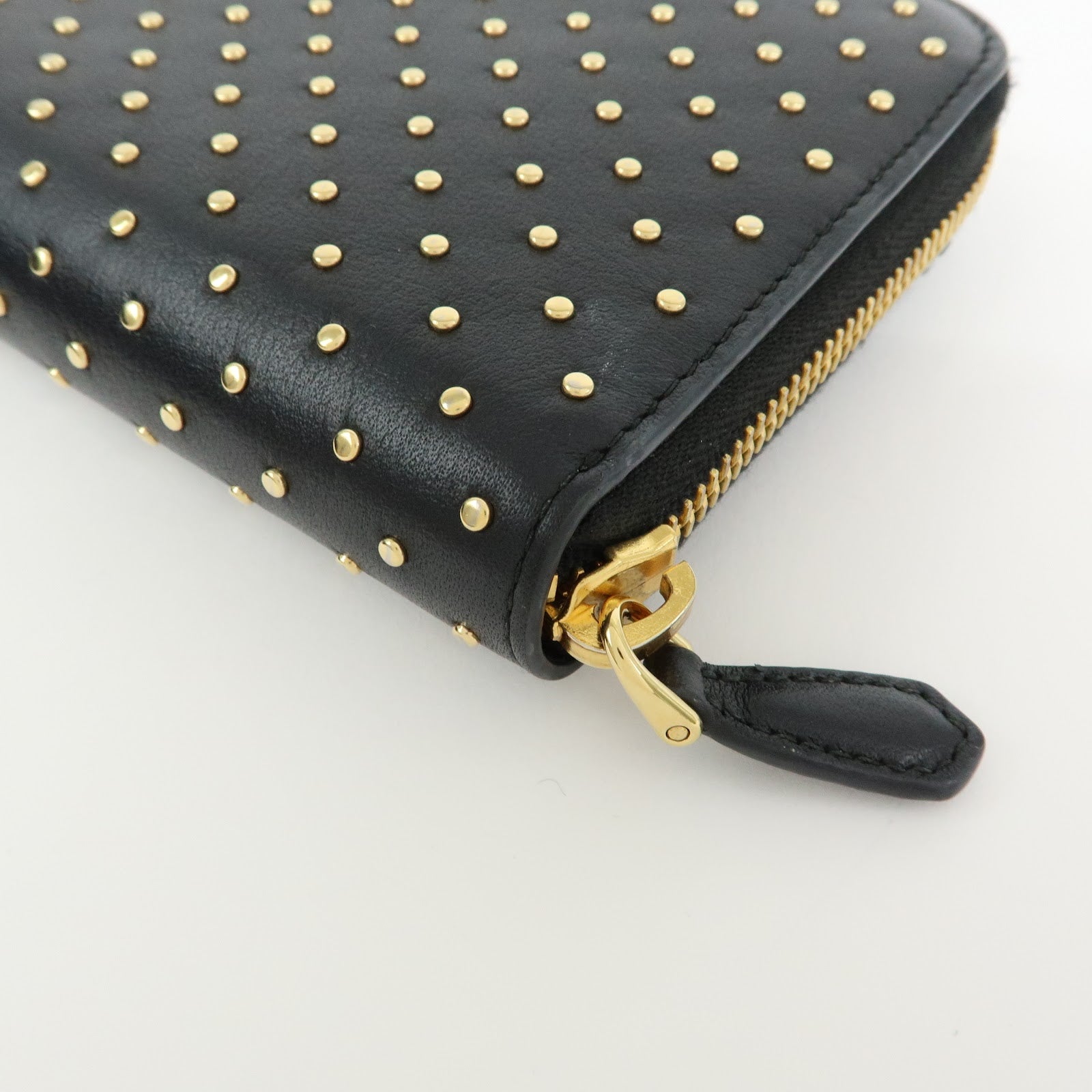 PRADA Triangle Logo Studs Leather Round Zippy Long Wallet Black