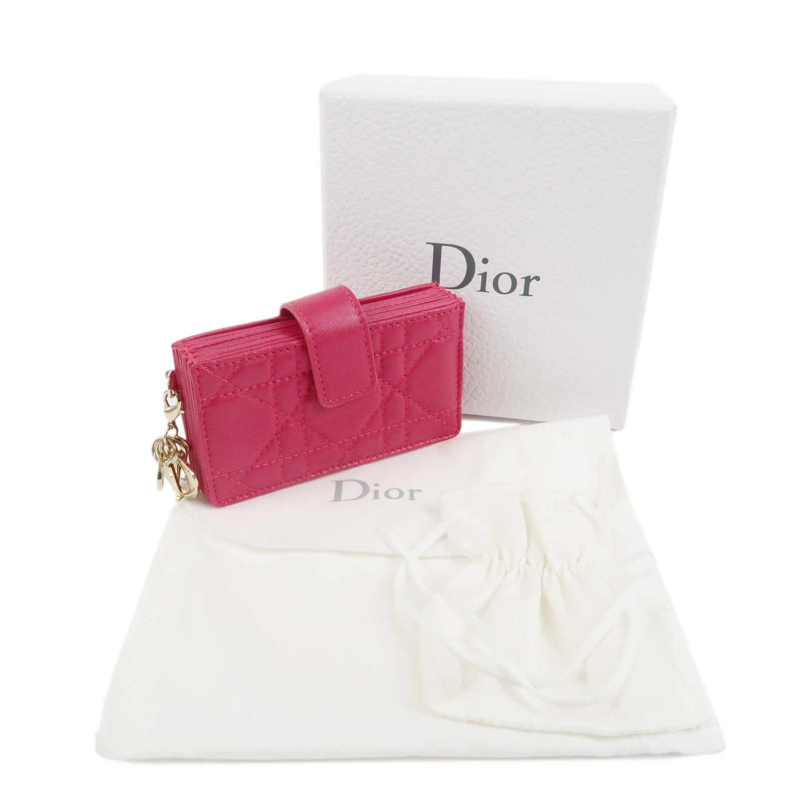 Christian Dior Cannage Leather Card Case Card Holder Pink
