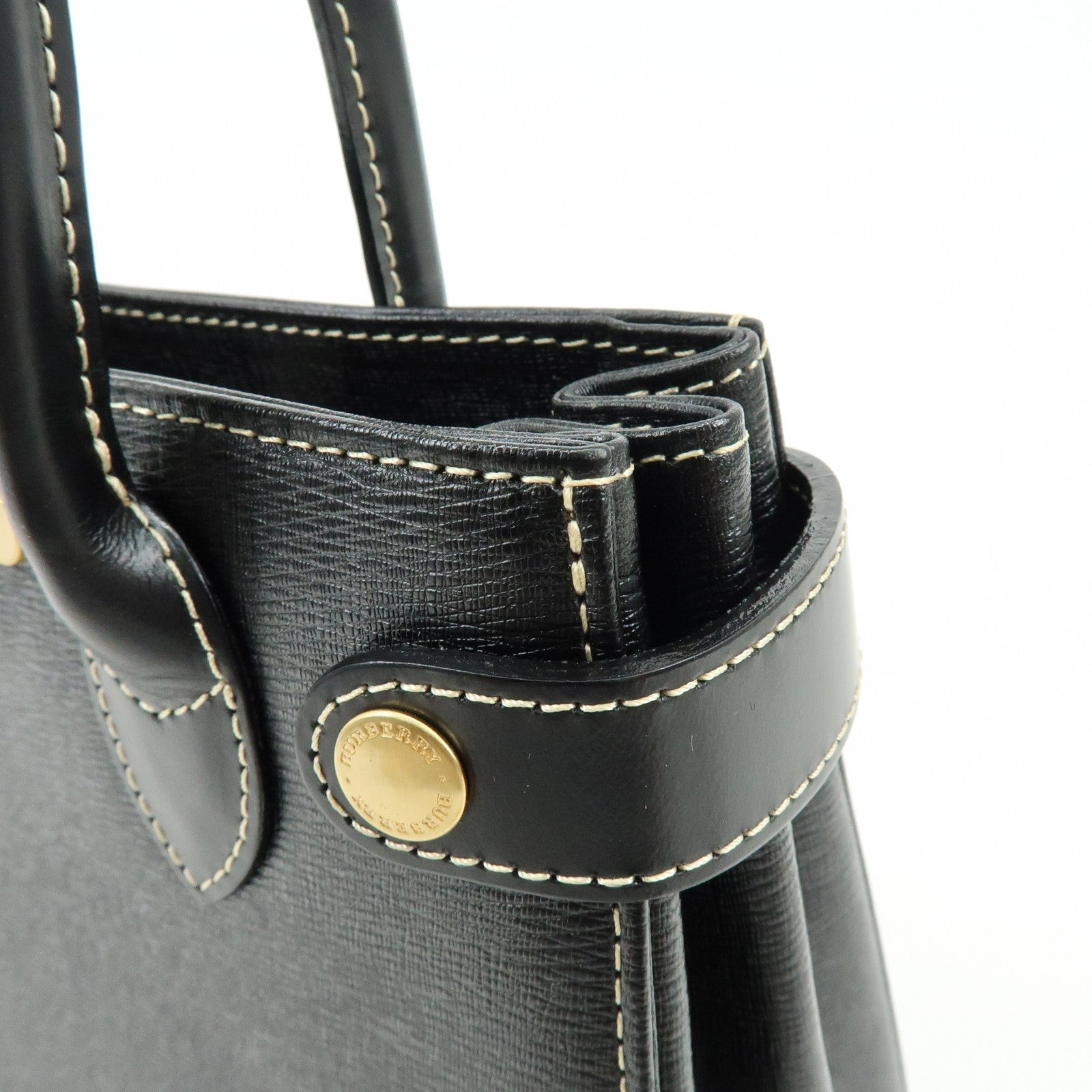 BURBERRY Logo Leather Hand Bag Black