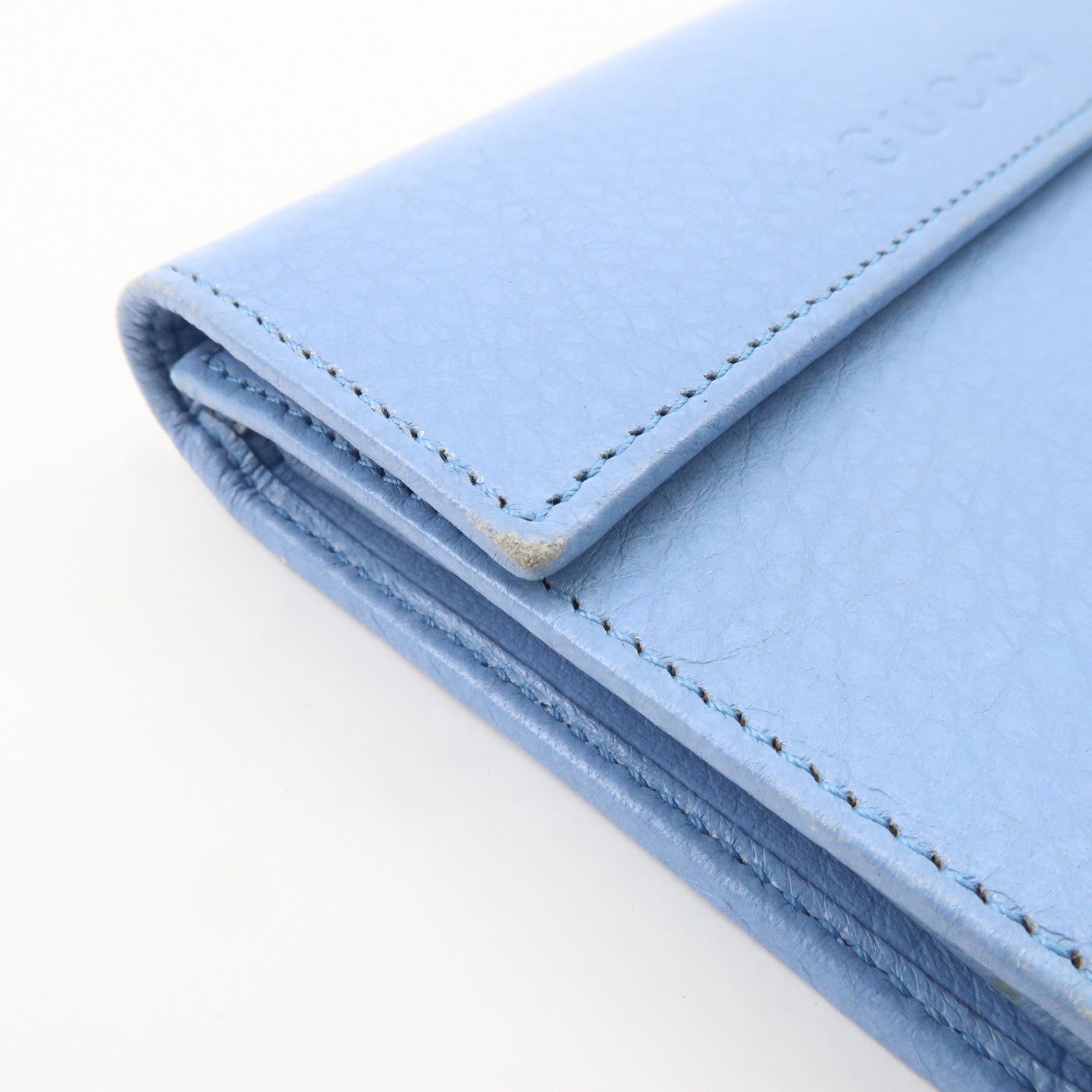 GUCCI Trifold Leather Wallet Blue Gold Hardware 346057 Used